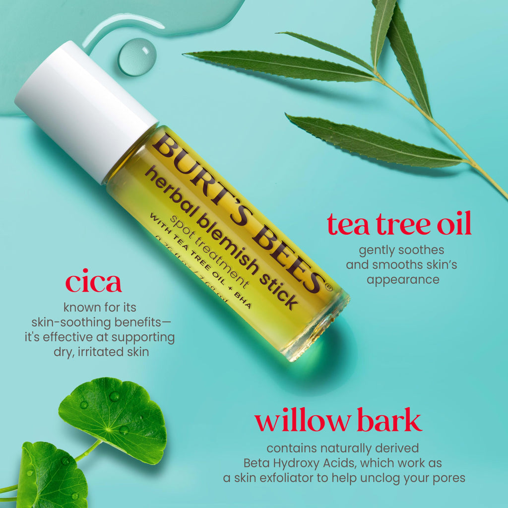 Burt's Bees Herbal Blemish Stick, 0.26 Fl Oz (Pack of 2), Tea Tree Oil Infused, Soothing, Exfoliating, Cleansing, Unisex