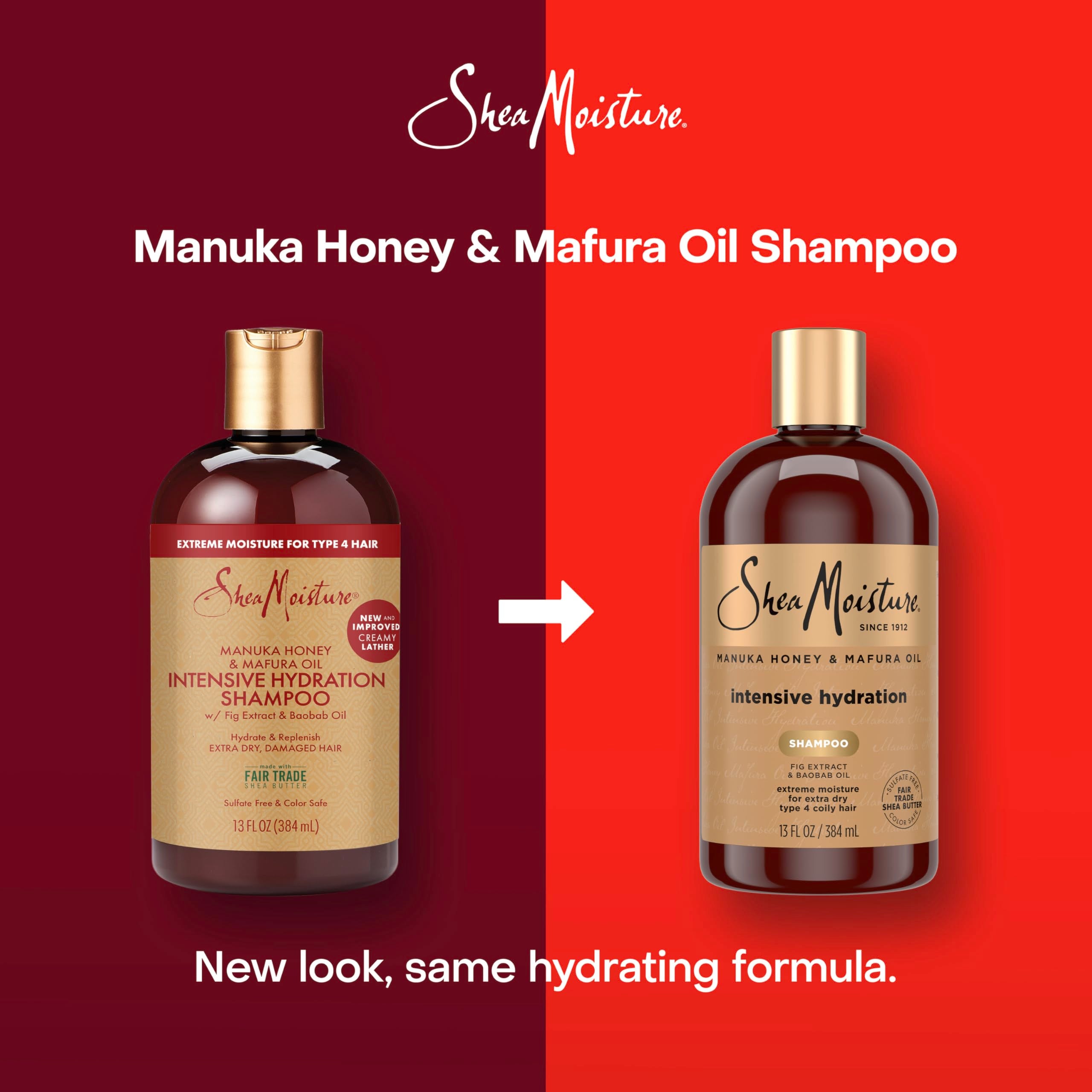 Shea Moisture Intensive Hydration Shampoo for Dry, Damaged Hair Manuka Honey and Mafura Oil Sulfate-Free 13 oz | For extra dry and damaged hair - intensely hydrate and moisturize with Manuka Honey, Mafura Oil, and Fig Extract.