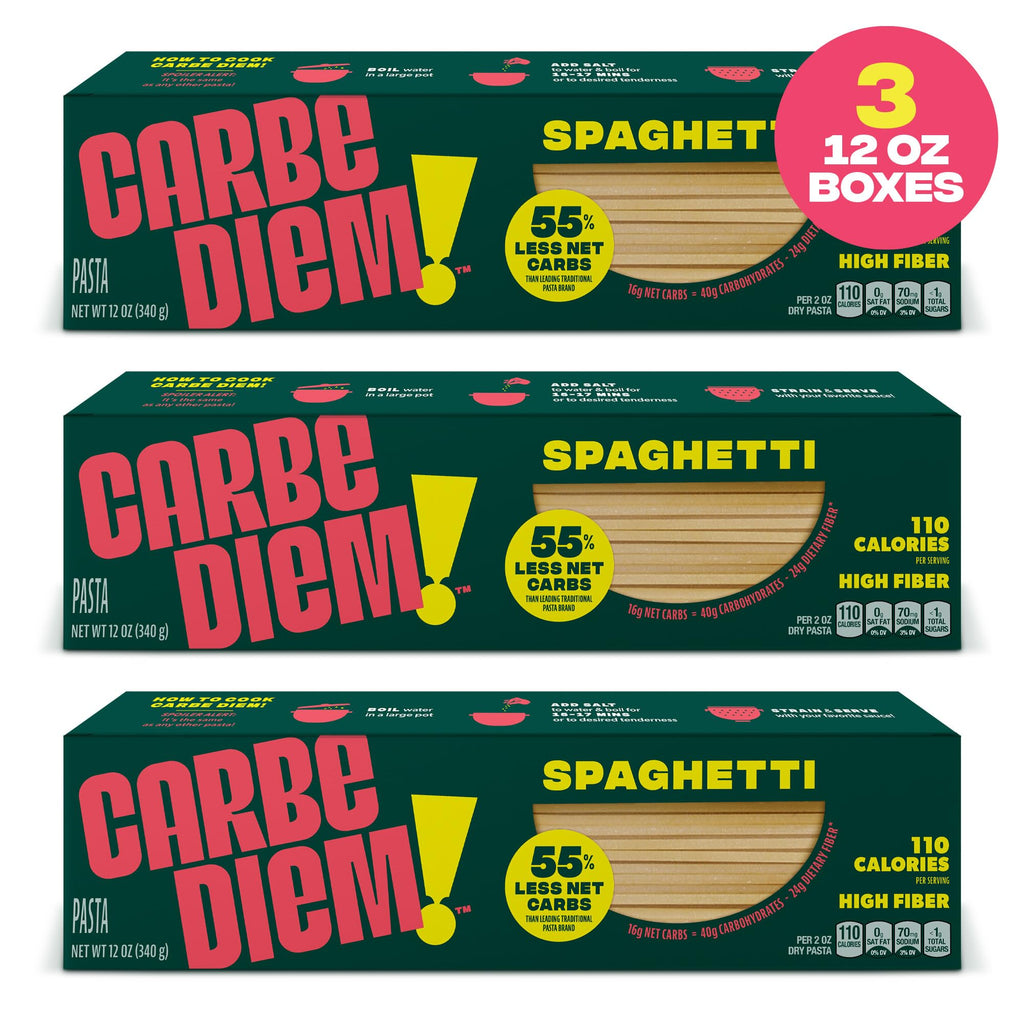 Buy now Carbe Diem!, Spaghetti, Lower Net Carb Pasta with Traditional Flavor & Texture, 8 grams of Protein, 55% Fewer Net Carbs & Only 110 Calories Per Serving, Pack of 3 at indiglob india