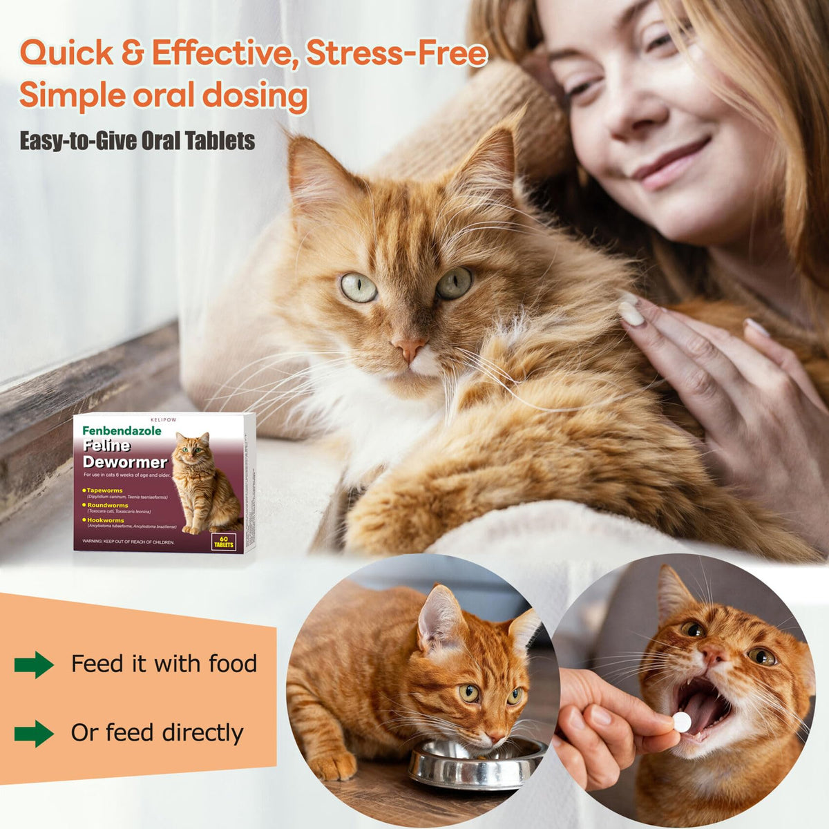 Dewormer for Cats & Kittens Broad Spectrum Cat Dewormer for Tapeworms,Hookworms & Roundworms