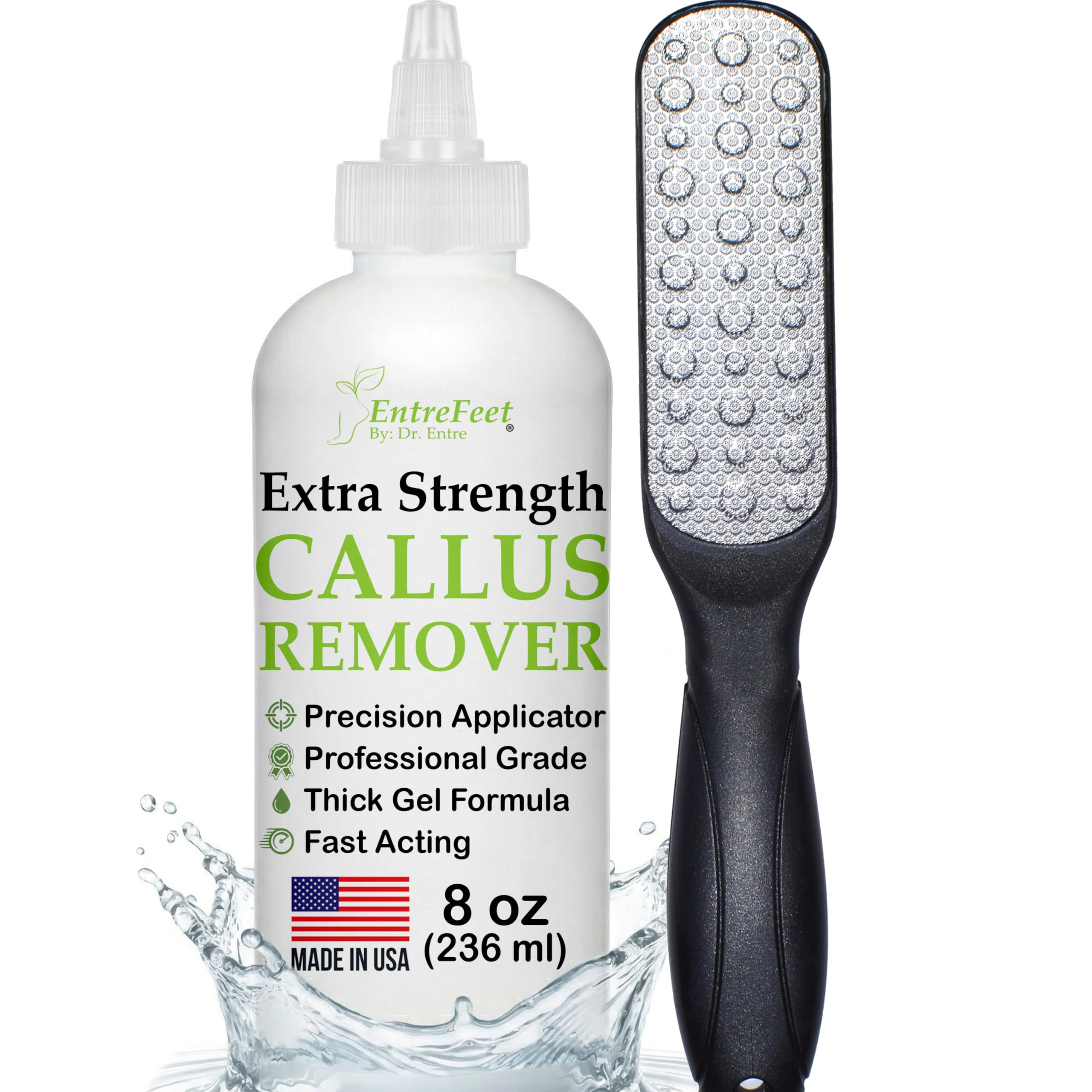 Foot Callus Remover Gel & File, 8 oz Extra Strength Callus Remover for Feet | Easily Softens and Removes Dead Hard Skin on Heels & Feet, Salon Results at Home in Minutes, Double-Sided Rasp Pedicure Tool