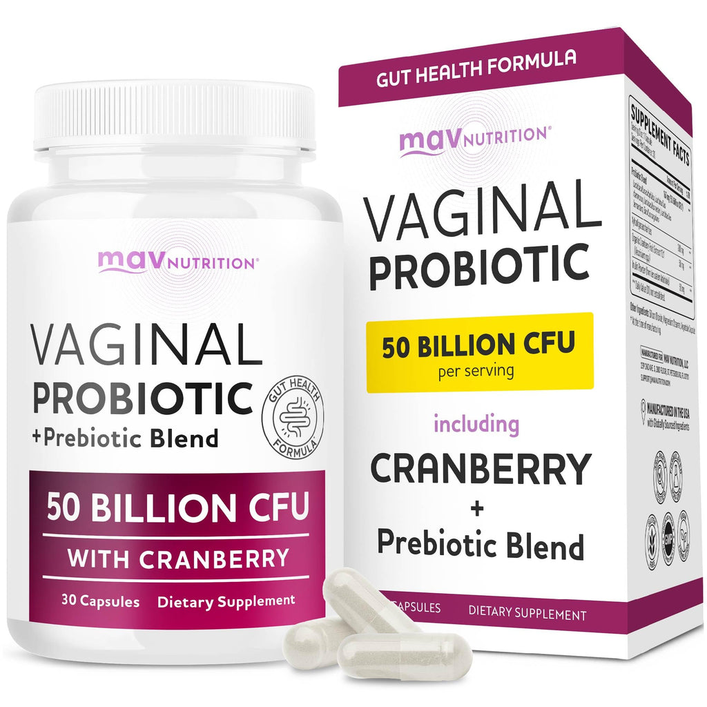 Vaginal Probiotics, 50 Billion CFU, Vaginal Health & pH Balance for Women | Healthy Odor & Yeast Balance, Womens Probiotics and Prebiotics with Cranberry Extract, Gluten-Free and Vegan, 30 Capsules