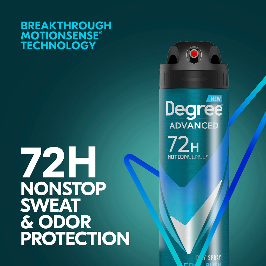 Degree Antiperspirant Deodorant Dry Spray Cool Rush 3.8 oz 3 Count | 72-Hour Sweat and Odor Protection For Men With Body Heat Activated® Technology