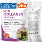 VEV Multi Collagen Peptides Powder, Types I, II, III, V & X, 41 Servings | NSF Certified, Hydrolyzed Collagen with Hyaluronic Acid, Biotin & Vitamin C, Unflavored, 16 oz