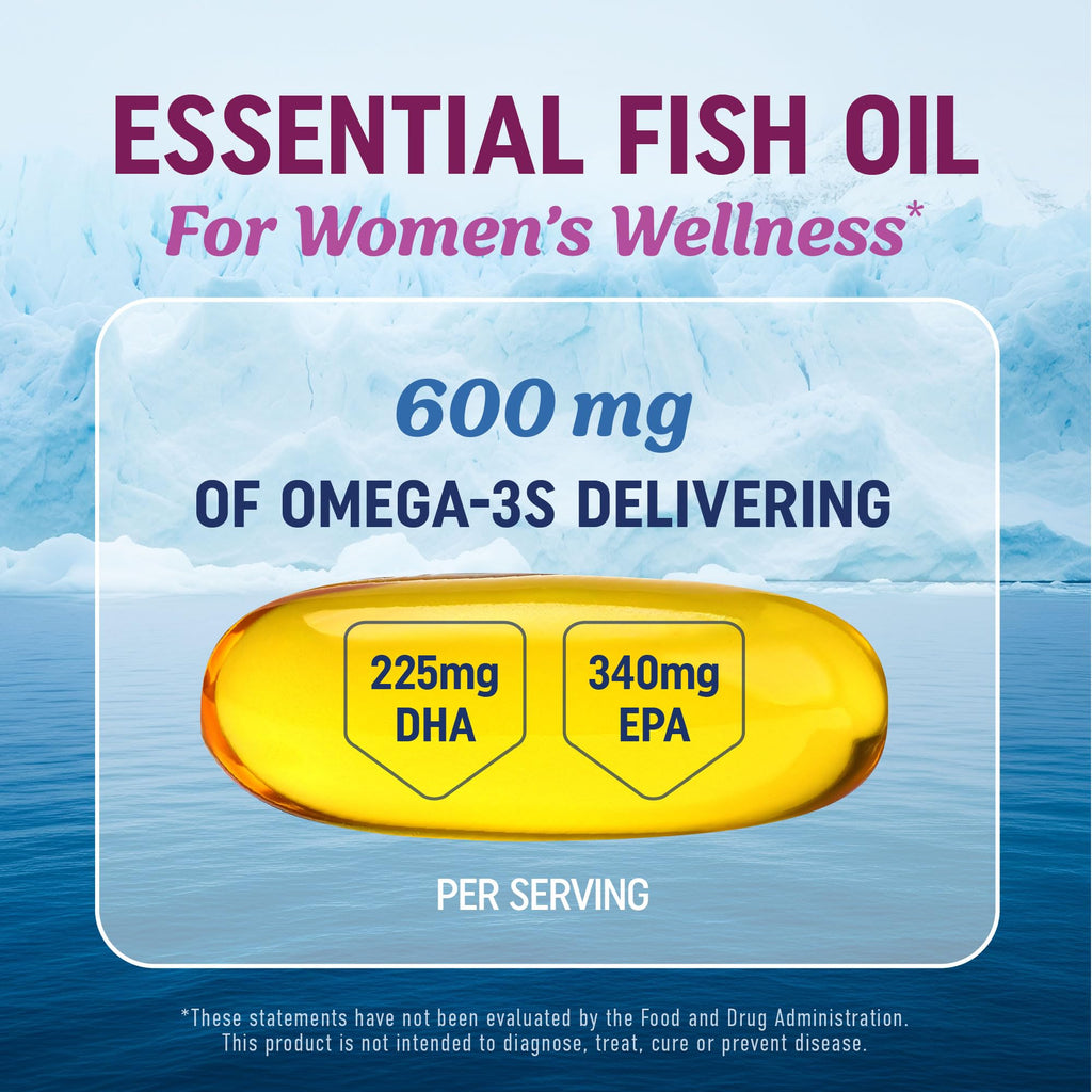 Fish Oil Omega 3 Supplements for Women, DHA + EPA, Heart Health Support | Hormone Balance & Skin Health Support, 600MG Omega3 + 800MG Evening Primrose Oil, Omega 3 Supplement for Women, 120 Softgels