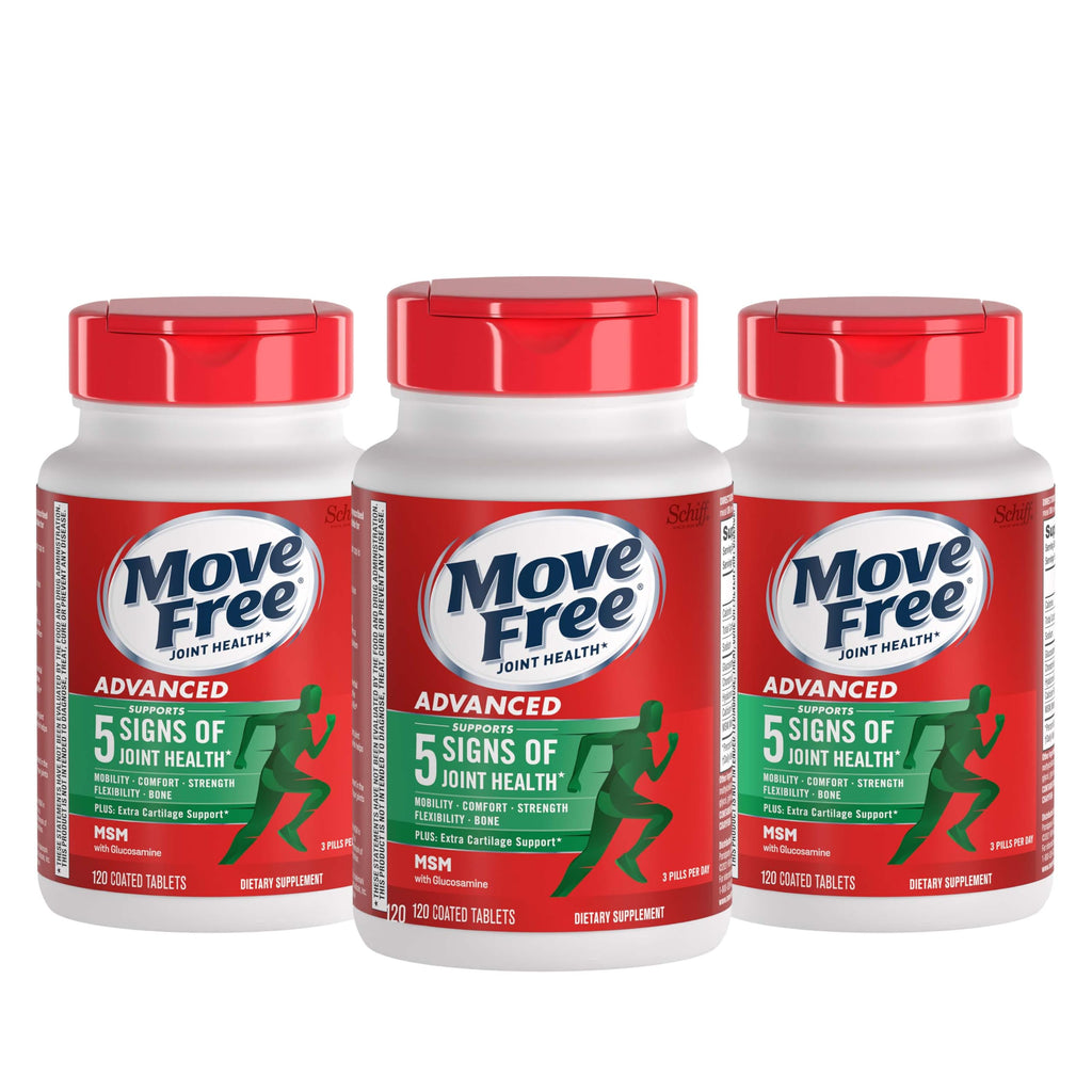 Move Free Advanced Joint Support, Glucosamine, Chondroitin + MSM - 120 ct | Supports Mobility Comfort Strength Flexibility & Bone, 40 Servings, Bone & Joint Support Supplement tablets, Fruitx-B