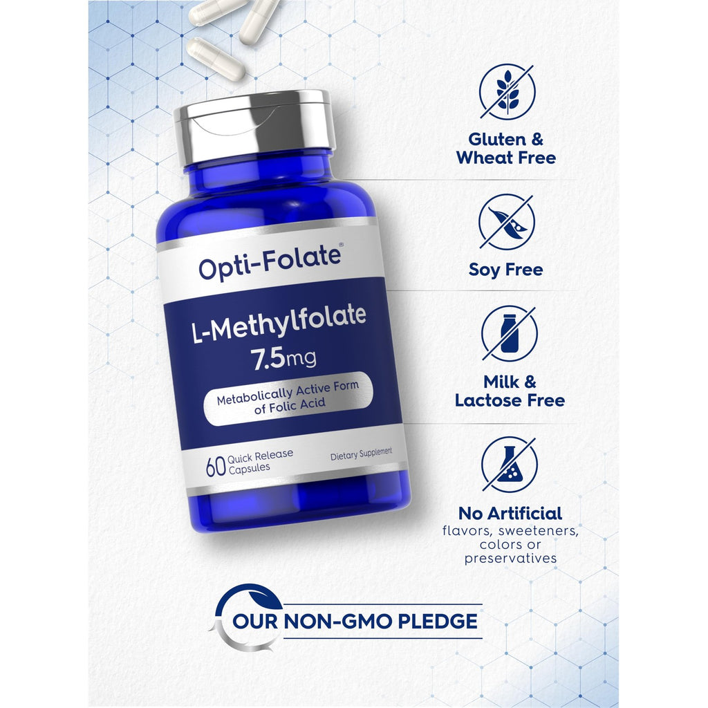 Carlyle L Methylfolate 7.5 mg | 60 Capsules | Optimized and Activated | Non-GMO, Gluten Free | Methyl Folate, 5-MTHF | by Opti-Folate