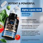Alpha Lipoic Acid 600mg - ALA Supplement + Benfotiamine B1 & B12 - 120 Caps | Alpha Lipoic Acid - Antioxidant, Nerve, Energy & Metabolism Support for Men & Women - Lab Tested, NON-GMO, Vegan