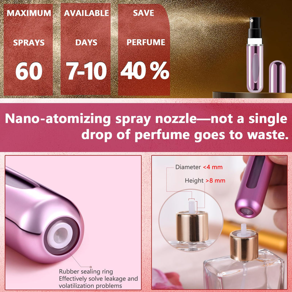 opasyo Refillable Perfume Atomizer, Leak-Proof, 5ml 4 Pack | Portable travel perfume spray bottle. Includes Gold/Pink/Blue/Black. Perfect essentials for traveling and outgoing.