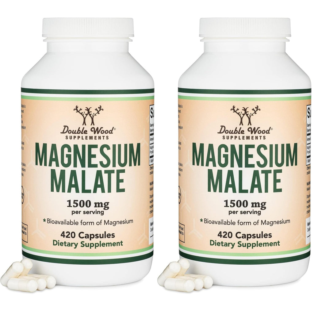 Magnesium Malate 1,500mg, Daytime Energy + Muscle Support, 420 Capsules | Daytime Energy + Muscle Supplement, 225mg Elemental Mg per Serving, Malic Acid for Cellular Energy, Vegan + Non-GMO