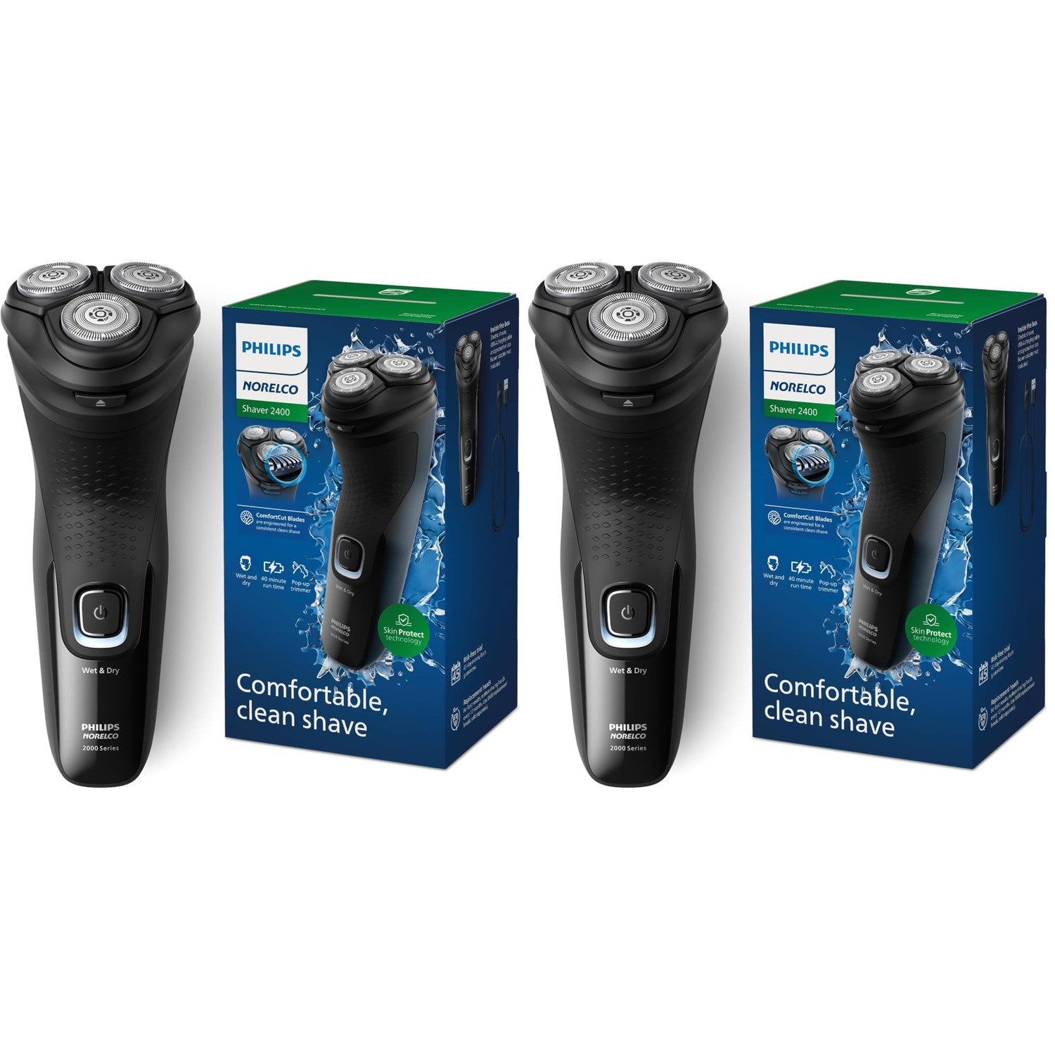 Philips Norelco 2400 Series Electric Shaver, Deep Black | 27 Self Sharpening ComfortCut Blades, 4D Flex Heads, Wet or Dry Use, 2-Year Blade Life, Pop-up Trimmer, X3001/90