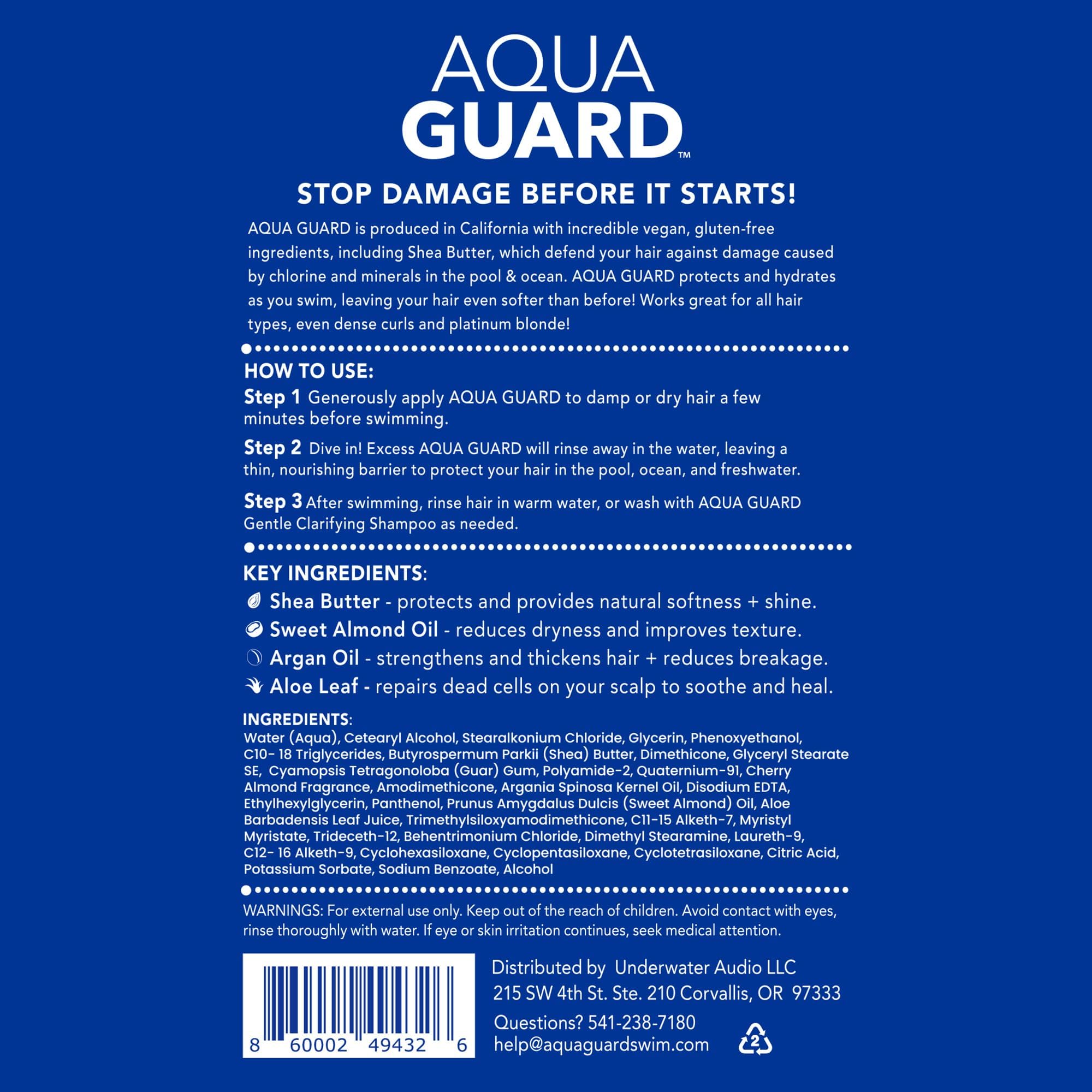 AQUA GUARD Pre-Swim Hair Defense, Prevents Chlorine Damage (2-Pack) | Softens & protects for blonder blondes, vibrant color, and manageable curls. UV protection, made in California