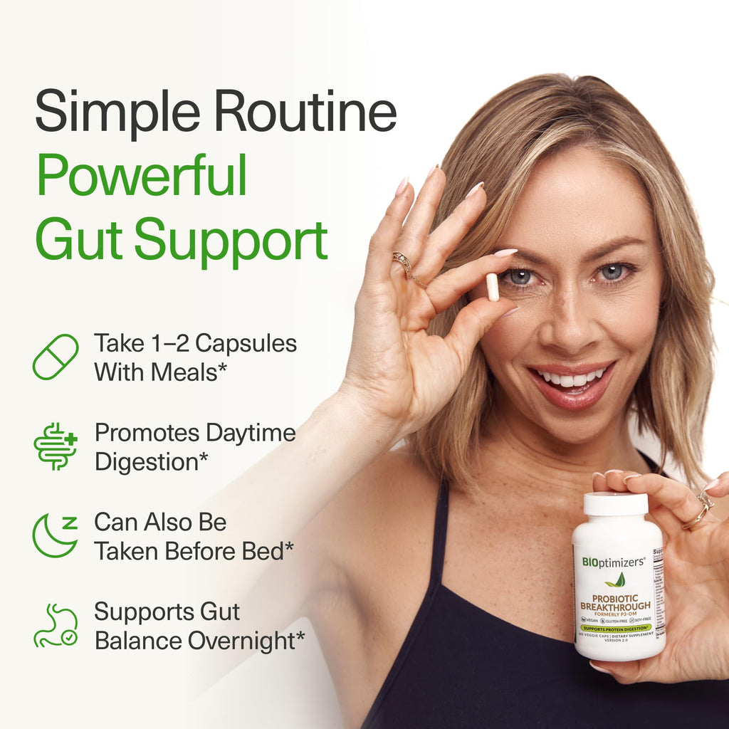 BIOptimizers Probiotic Breakthrough – Lactobacillus Plantarum OM Probiotics & Prebiotics Health Supplement for Gut, Digestive & Immune Support Probiotics for Women Men Elderly– 60 Vegan Capsules