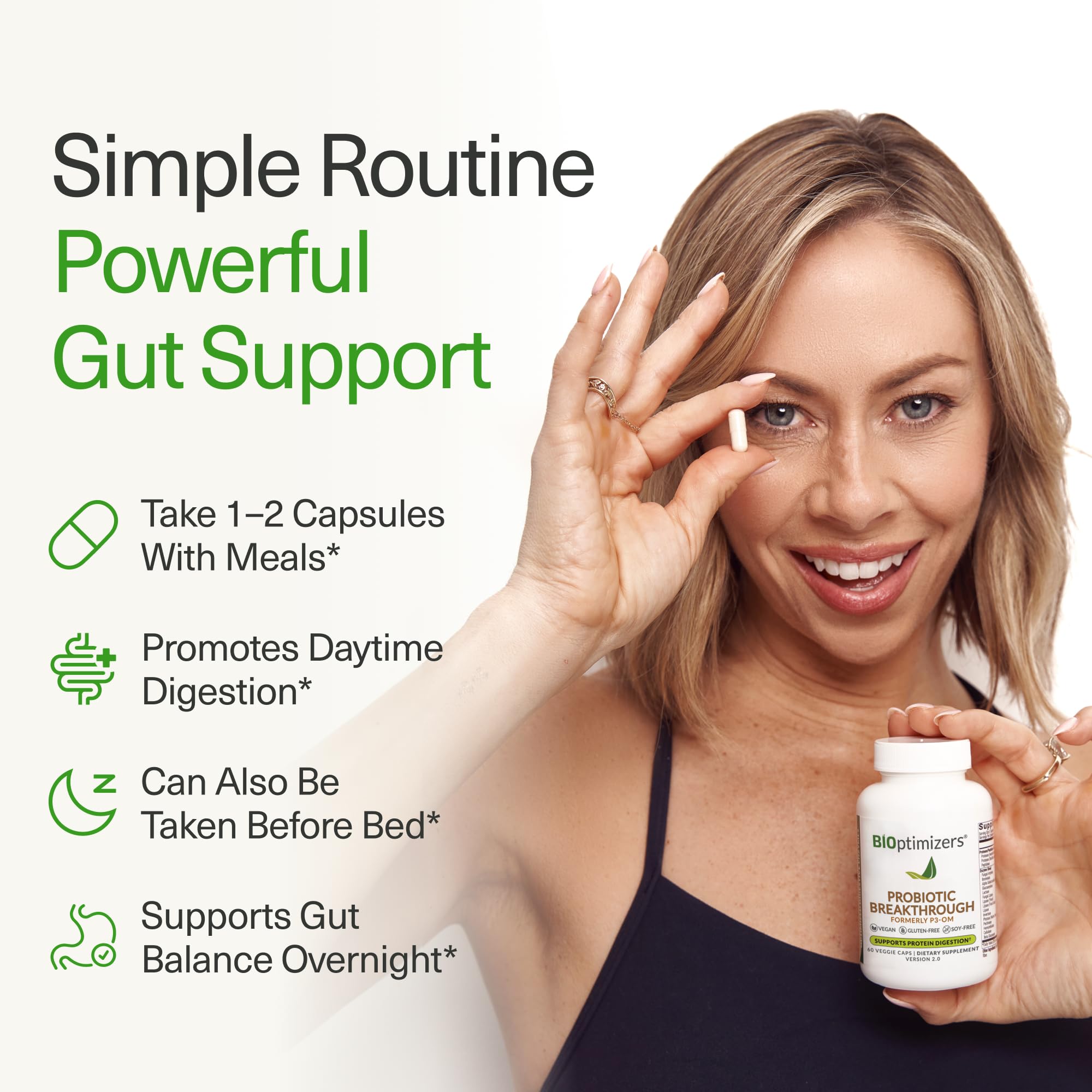 BIOptimizers Probiotic Breakthrough – Lactobacillus Plantarum OM Probiotics & Prebiotics Health Supplement for Gut, Digestive & Immune Support Probiotics for Women Men Elderly– 60 Vegan Capsules