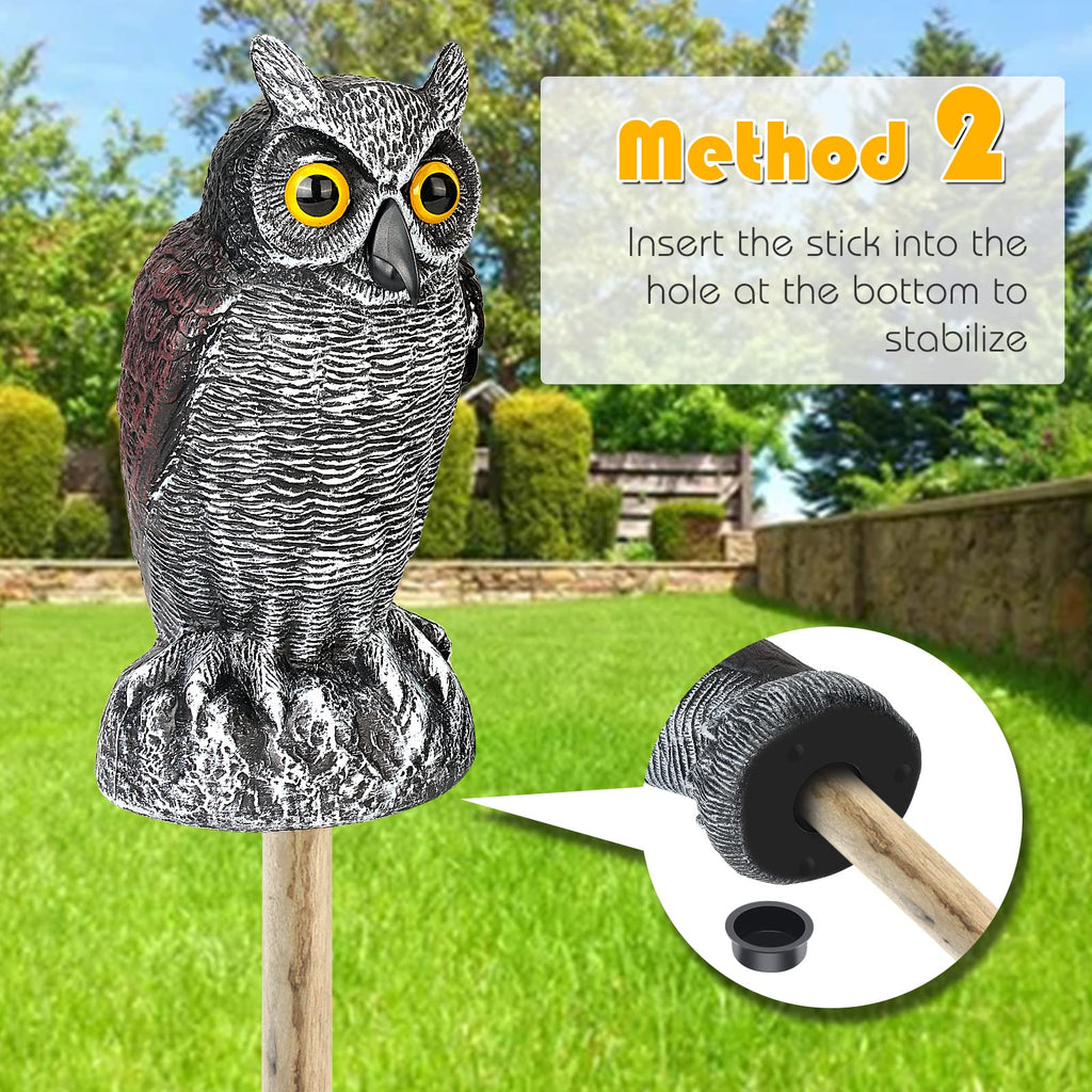 3-Pack Owl Decoys for Bird Deterrent - Weatherproof Bird Repellent Devices for Outdoor Use - Plastic Owls to Scare Birds Away and Control Garden Pests