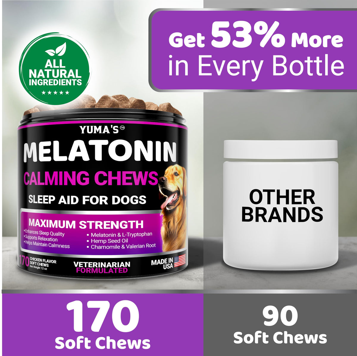Melatonin for Dogs - 170 Chews - Melatonin Chews for Small and Large Dogs