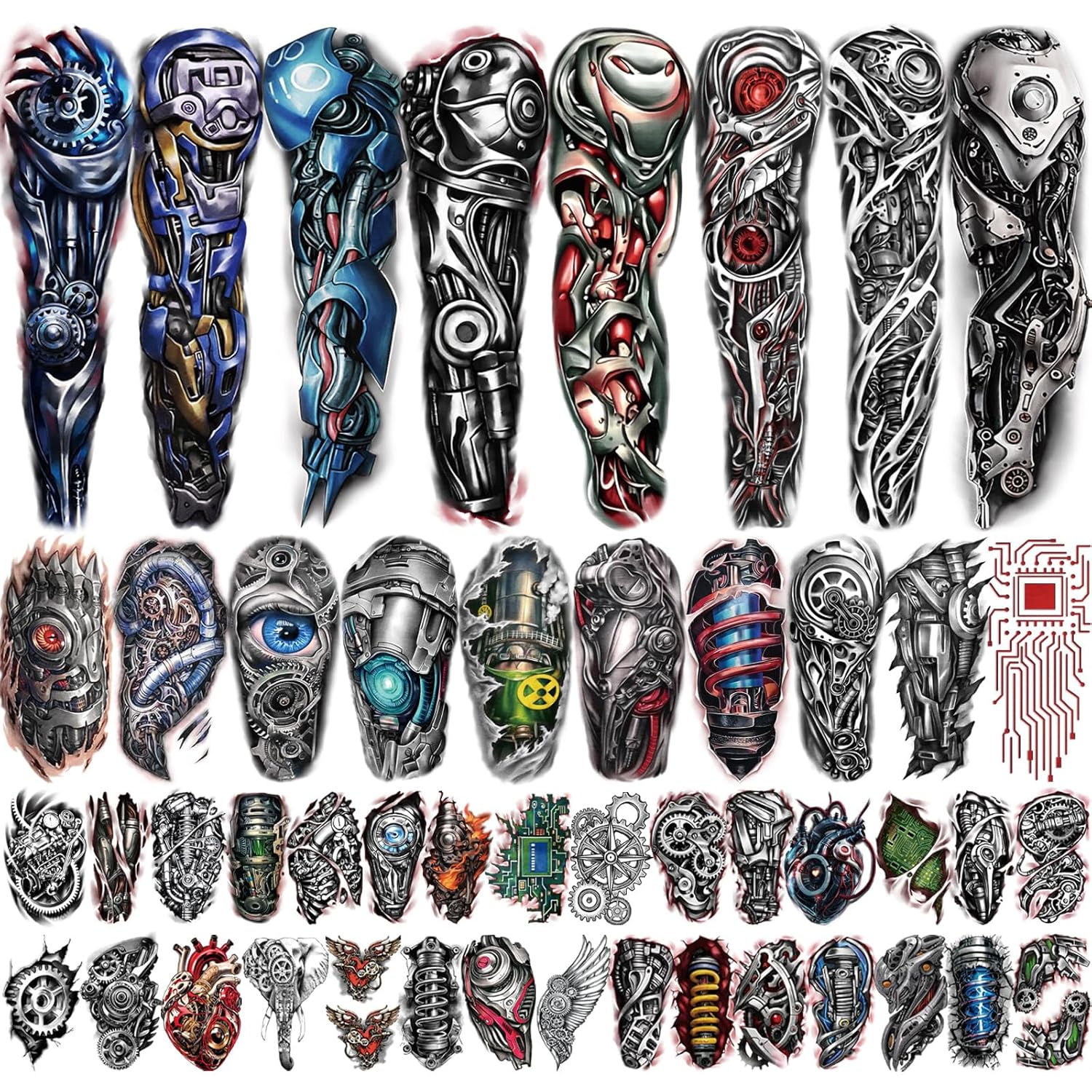 Buy now Extra Large waterproof Temporary Tattoos 8 Sheets Full Arm Fake Tattoos and 8 Sheets Half Arm Tattoo Stickers for Men and Women (22.83"X7.1") Mechanical at indiglob india