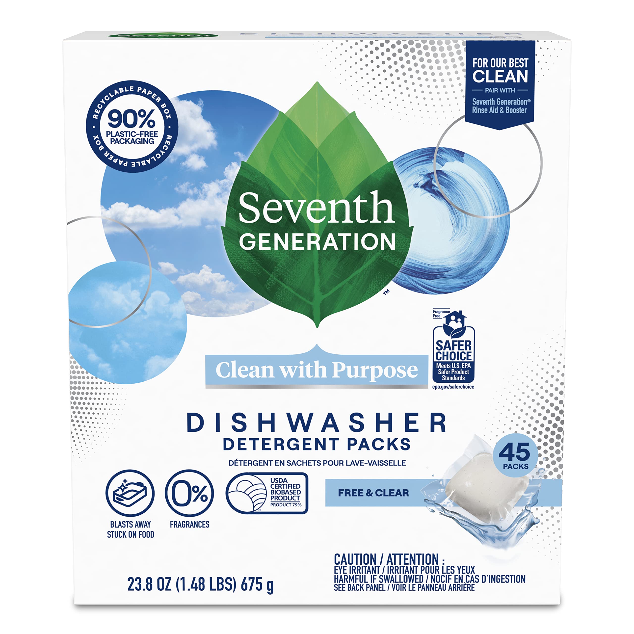Buy now Seventh Generation Dishwasher Detergent Packs Free & Clear Pack of 5 for sparkling dishes Dishwasher tabs 45 count Free & Clear (B0BB3CVYQ2) at indiglob india