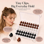 54Pcs Mini Hair Clips for Women, 0.6 in / 1.5 cm Small Claw Clips Without Snagging, Strong Grip Tiny Plastic Hair Clips for Styling Buns, Half-Up Looks, Bangs(Black,Clear,Brown)