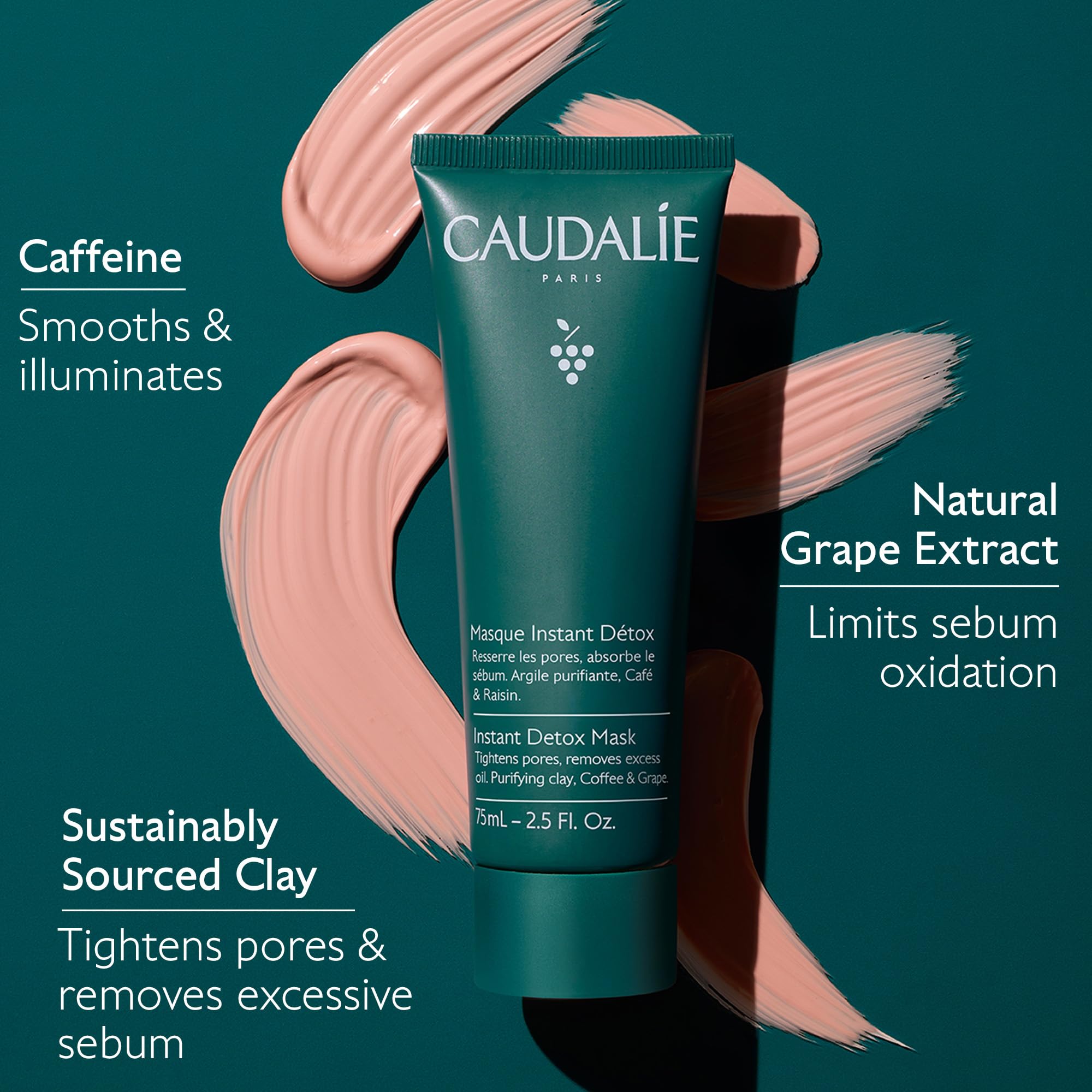 Caudalie Instant Detox Mask, Pore Minimizing Pink Clay Face Mask