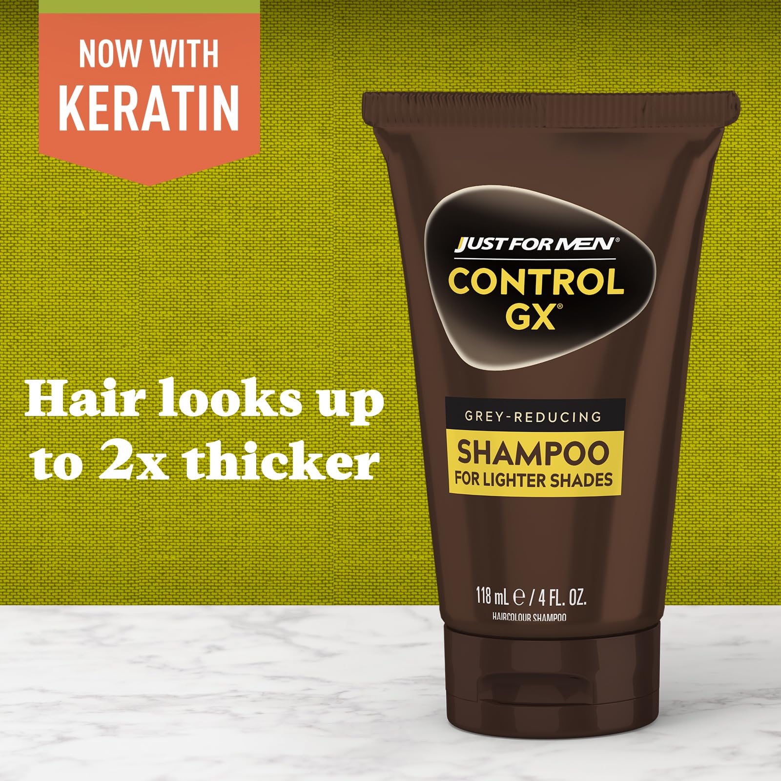 SHAMPOO JUST FOR MEN Control GX Gray Reducing, Light, 4 Fl Oz (1 Pack) | Control GX multi-patented formula gradually reduces gray with each shampoo for light shades. Keratin thickens hair.