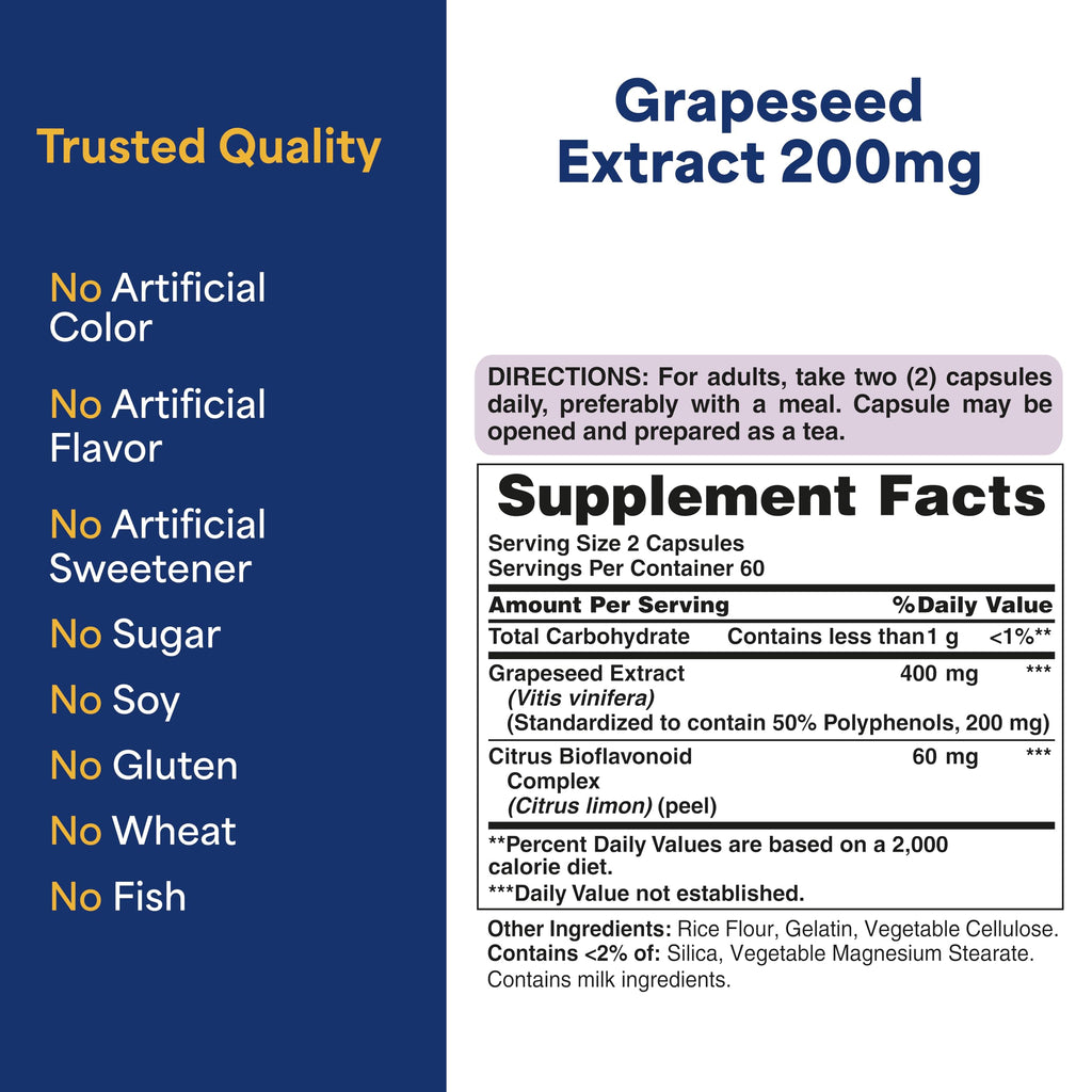 Puritan's Pride Grapeseed Extract 200mg, 120 Rapid Release Capsules