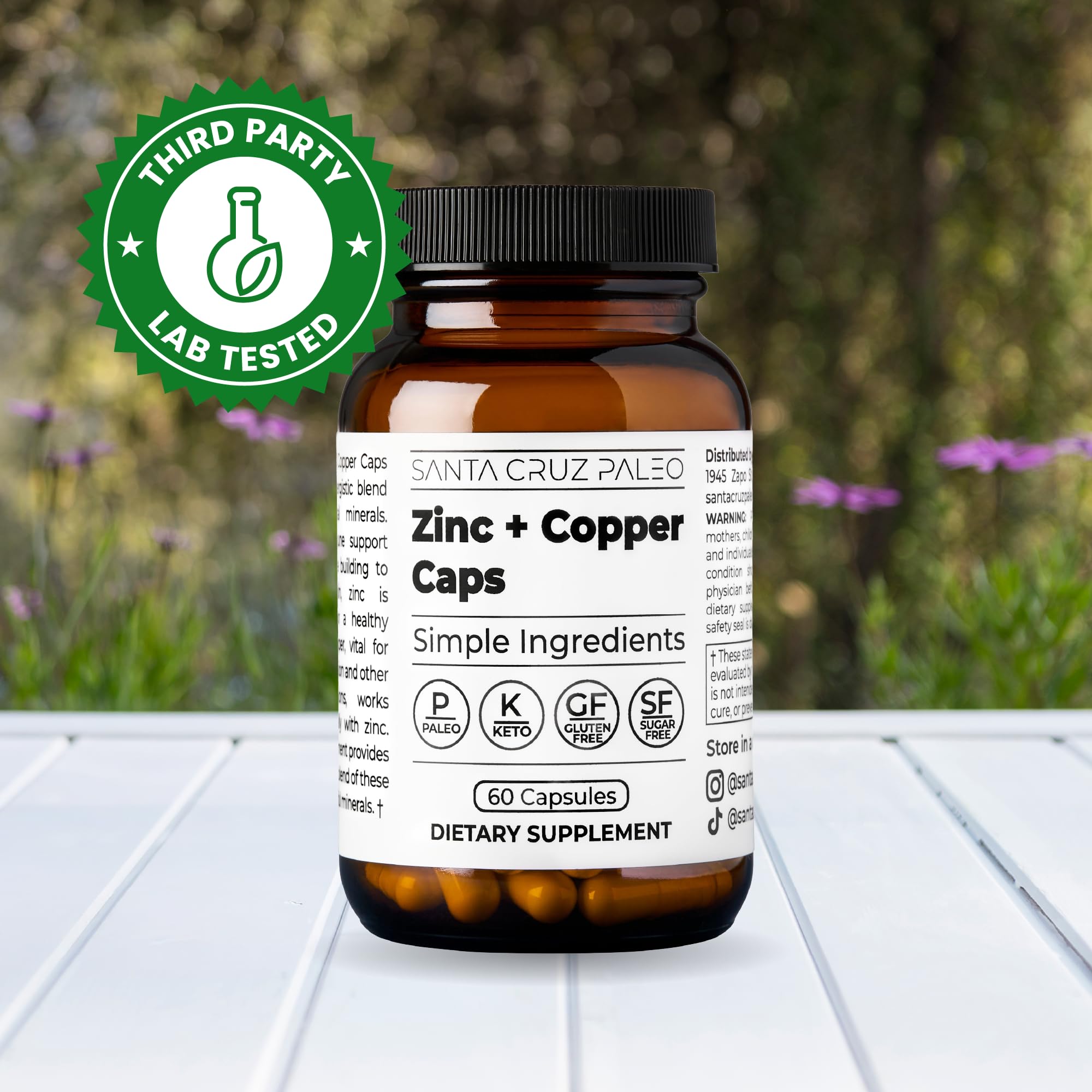 Santa Cruz Paleo, Zinc & Copper Mineral Supplement, High Absorption Formula, Zinc Supplement for Skin & Hair, L Methionine, Copper Gluconate, Trace Minerals, Gluten Free, Keto, Paleo, 60 Capsules