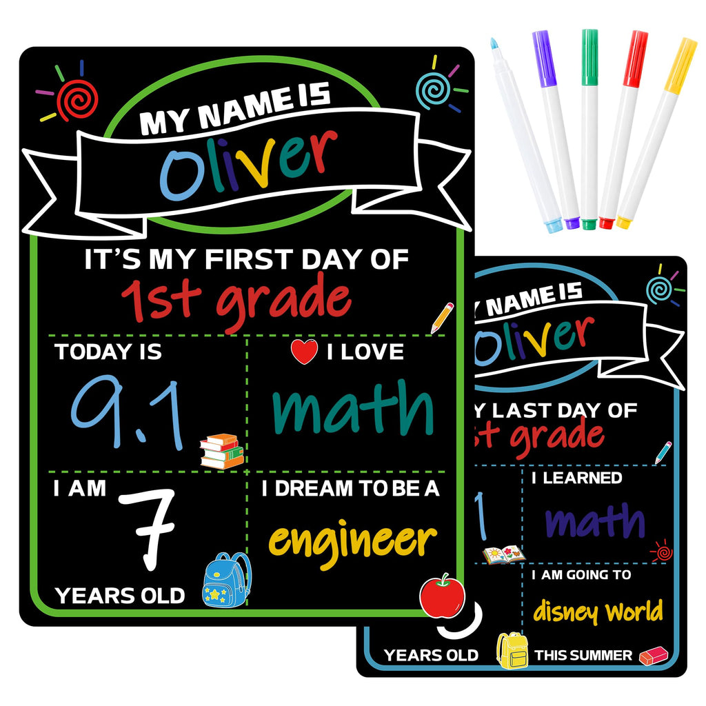 VUSIGN First Day of School Sign, Double-Sided Chalkboard with 5 Markers