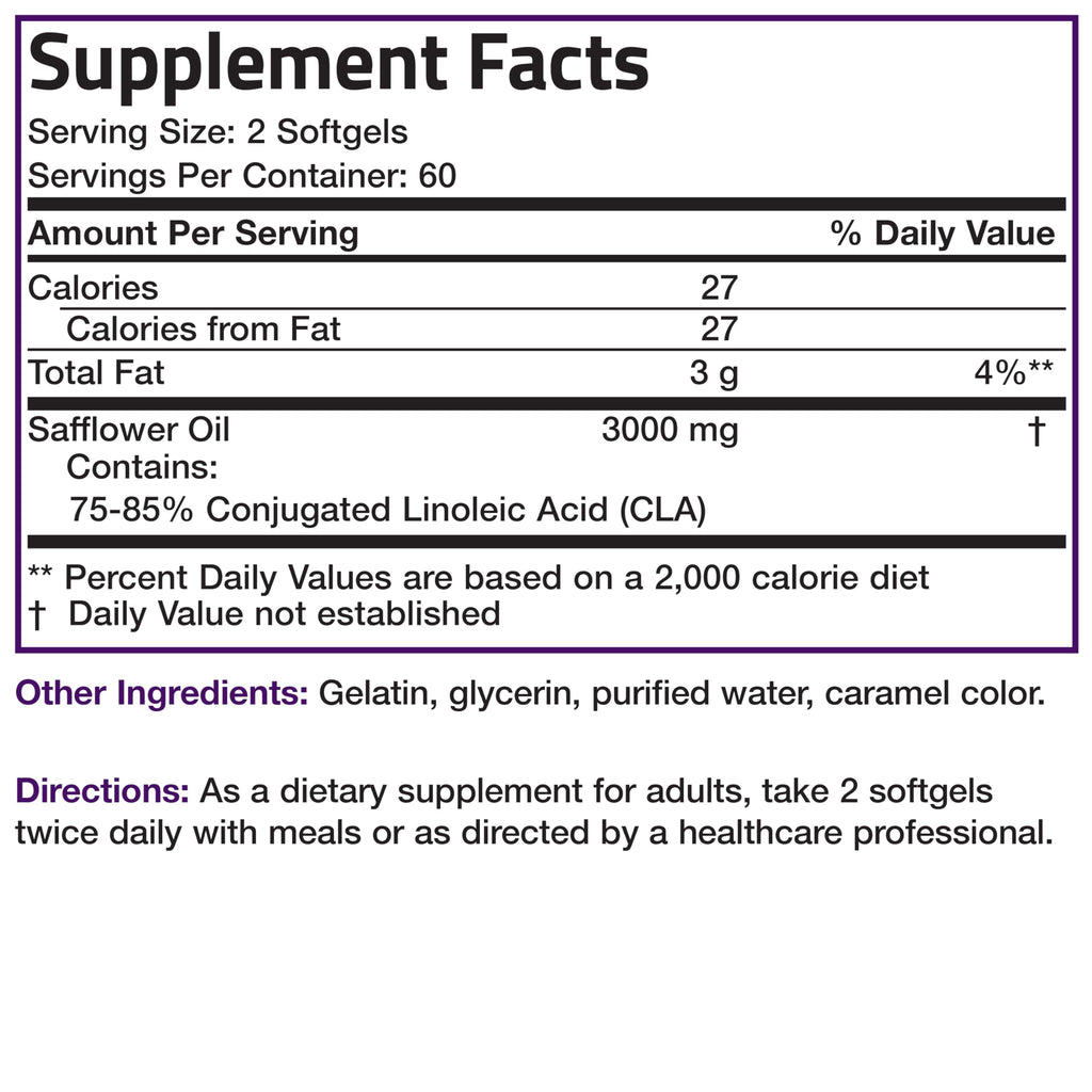Bronson CLA 3000 Extra High Potency Weight Management Support, 120 Softgels | 2250 mg Active CLA per Serving, Non-Stimulating, 100% Safflower Oil, Lean Body Mass Support, Non-GMO