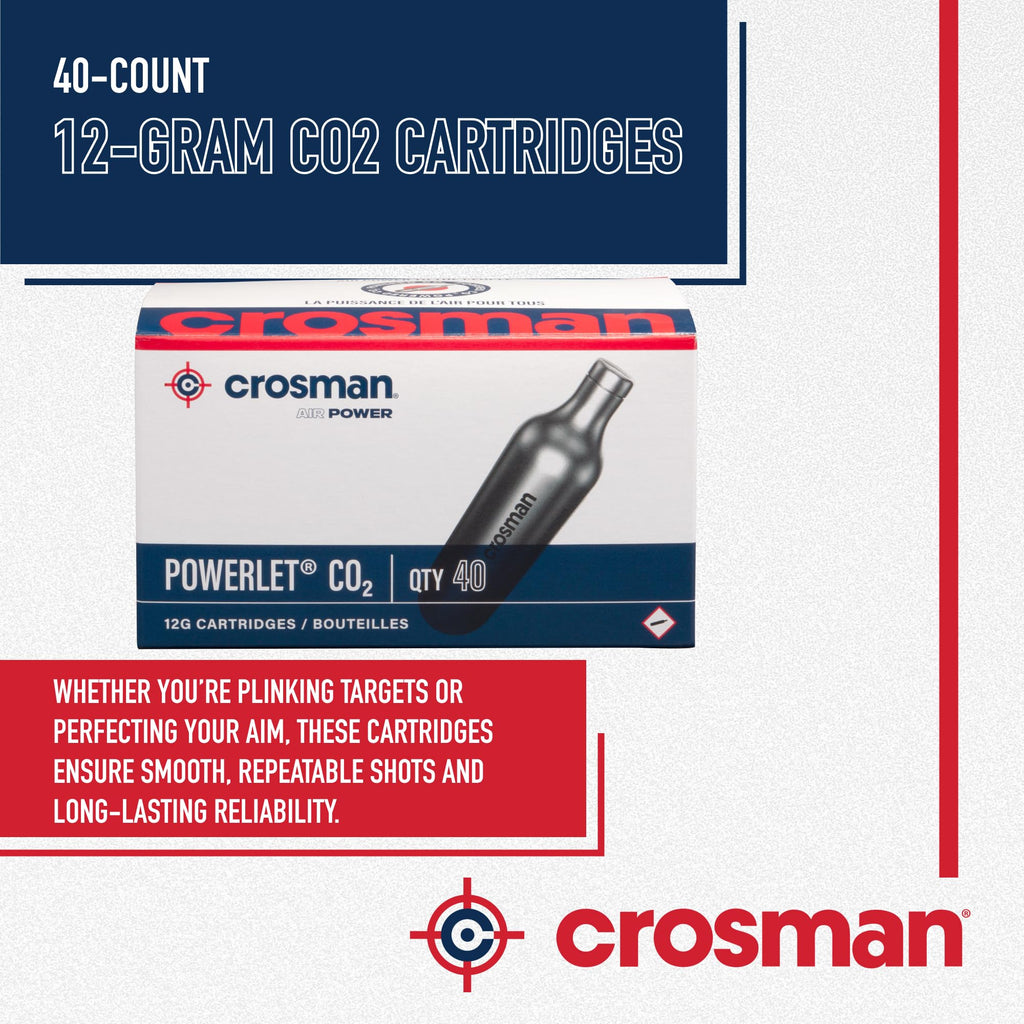 Crosman 40-Count 12-Gram CO2 Cartridges for Air Rifles and Air Pistols 23140-N, Packaging May Vary