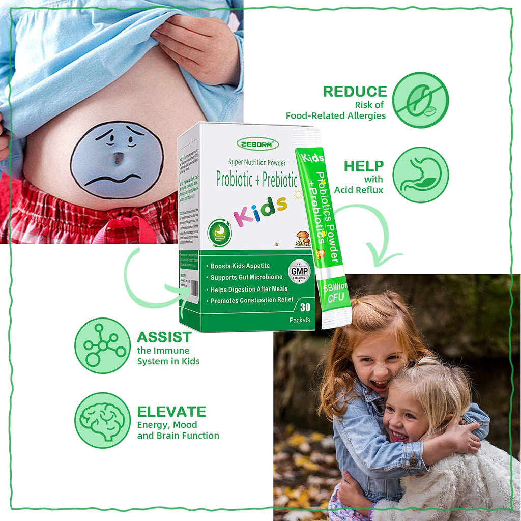 ZEBORA Kids Probiotic & Prebiotics Powder Age 3+, 30 Packets