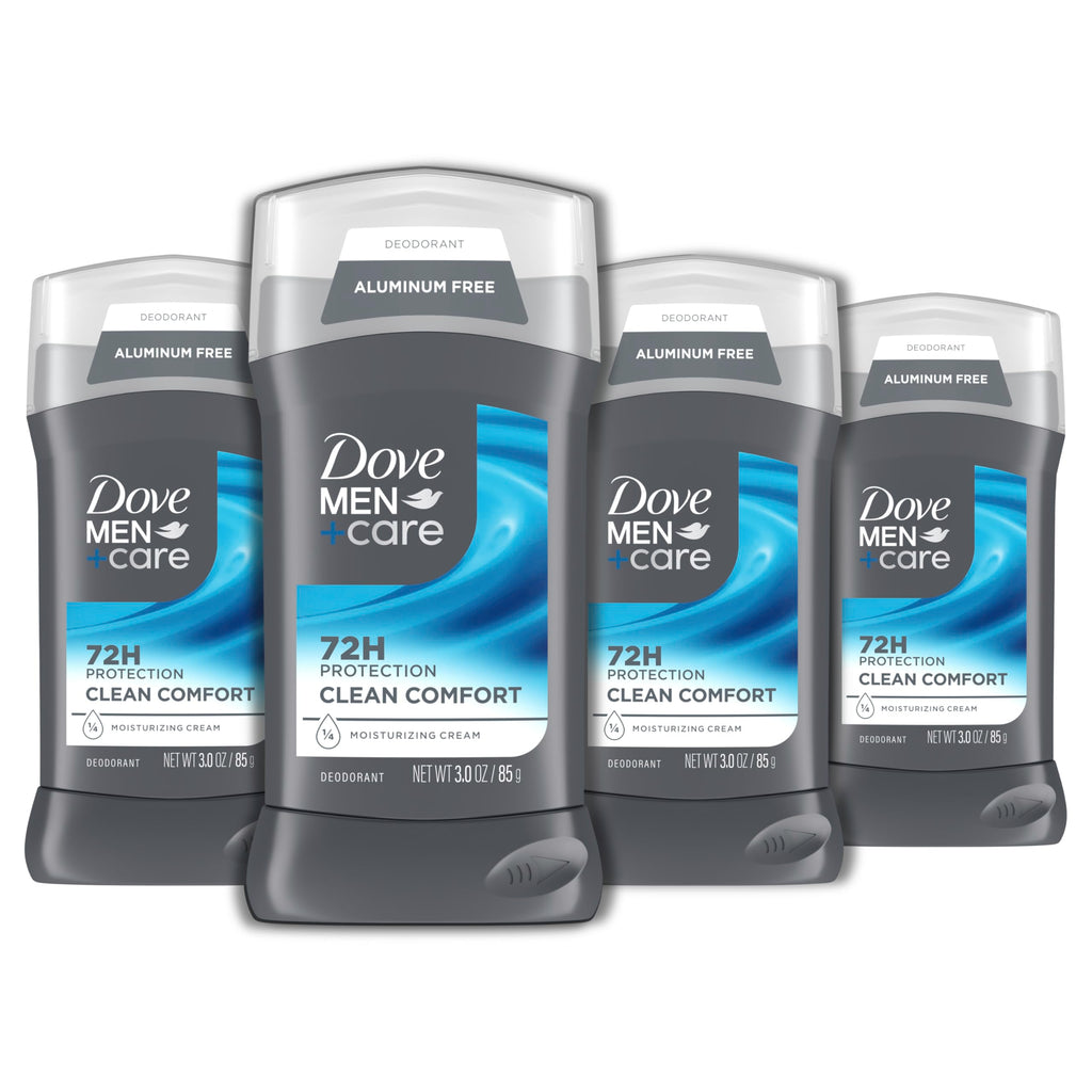 DOVE MEN + CARE Deodorant Stick for Men Clean Comfort, Pack of 4, 3 oz | Aluminum free deodorant provides 72-hour odor protection and skin care.