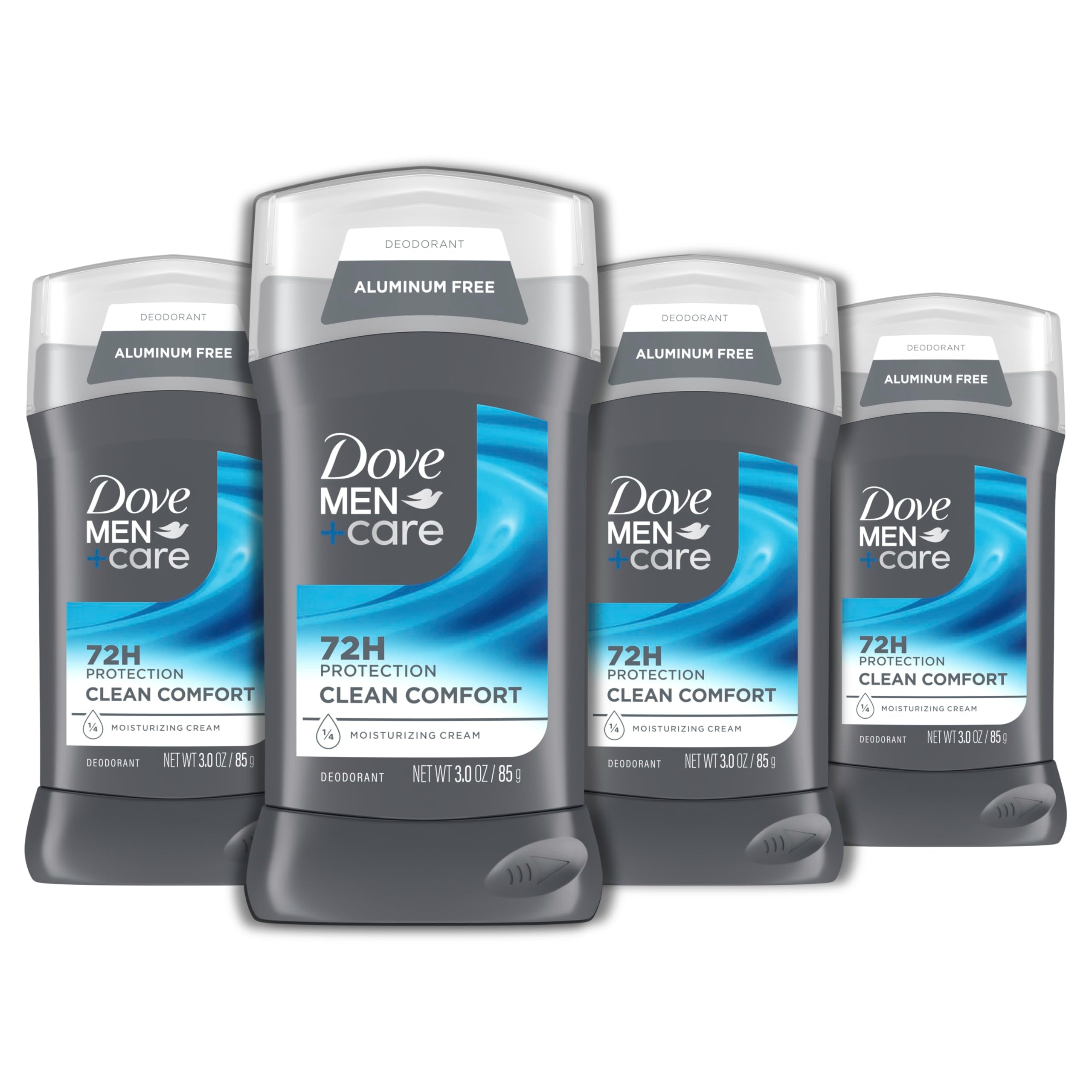DOVE MEN + CARE Deodorant Stick for Men Clean Comfort, Pack of 4, 3 oz | Aluminum free deodorant provides 72-hour odor protection and skin care.