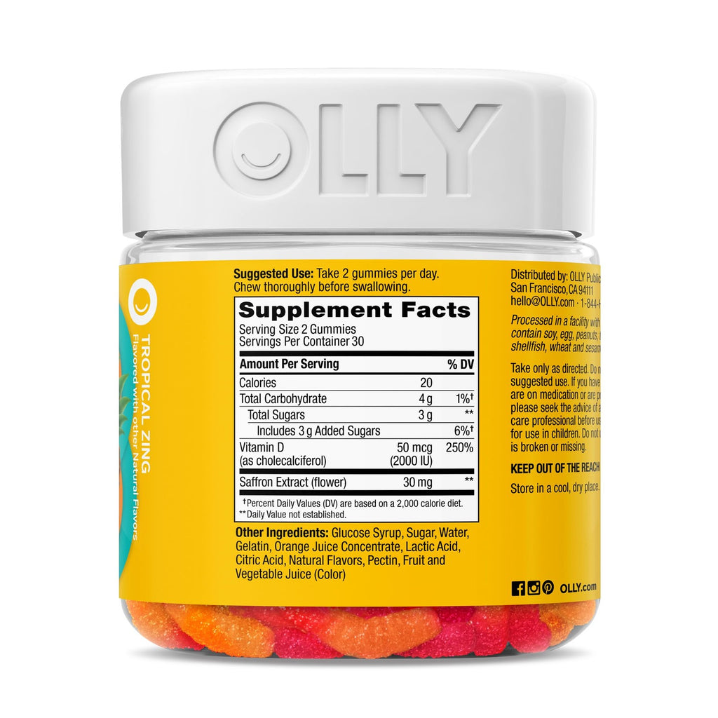 OLLY Hello Happy, Mood Support Gummies for Adults*, Vitamin D - 60 Count