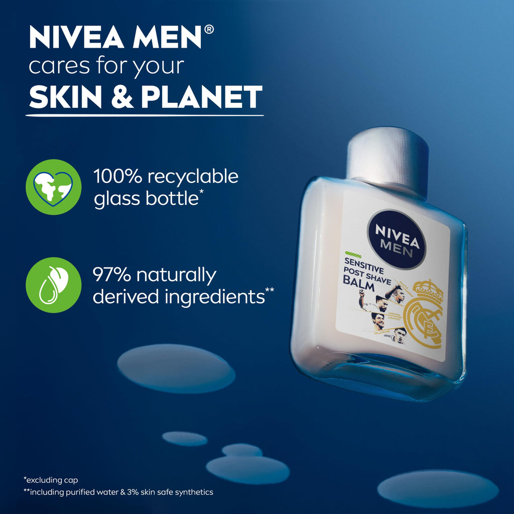 NIVEA MEN Sensitive Post Shave Balm, Alcohol Free, Multipack, 3 x 3.3 FL OZ | Alcohol Free After Shave Balm for Men with Sensitive Skin, VitaminPro Complex, Soothes Shave Irritation, Fast Absorbing
