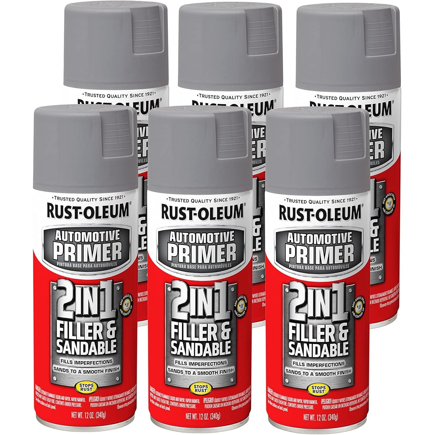 Buy now Rust-Oleum 260510 Stops Rust Automotive 2-in-1 Filler & Sandable Primer Spray, 12 oz, Gray 12 Ounce (Pack of 6) Gray at indiglob india
