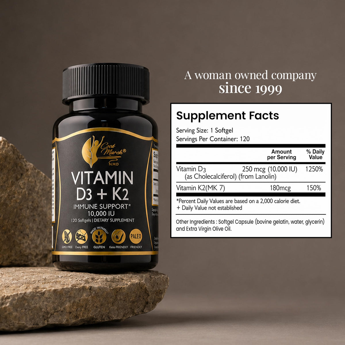 Cocó March N.M.D Vitamin D3+K2 10,000 IU - High Potency, 4 Month Supply