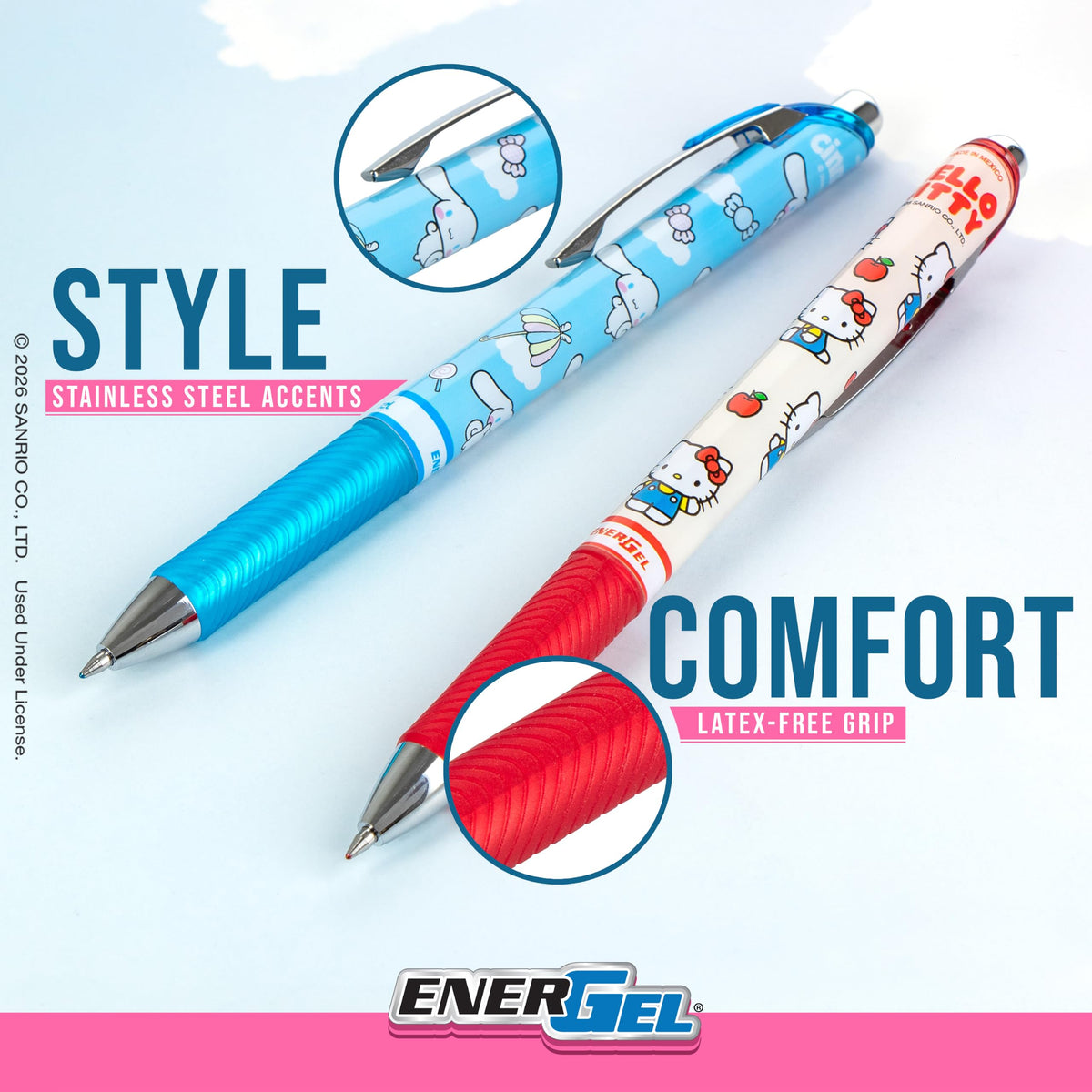 Pentel EnerGel RTX Liquid Gel Pen, Hello Kitty® and Friends, Limited Edition, Mix 2, 0.7mm, Med Line, Assorted Ink, 5-Pk (BL77HKPF5M1)