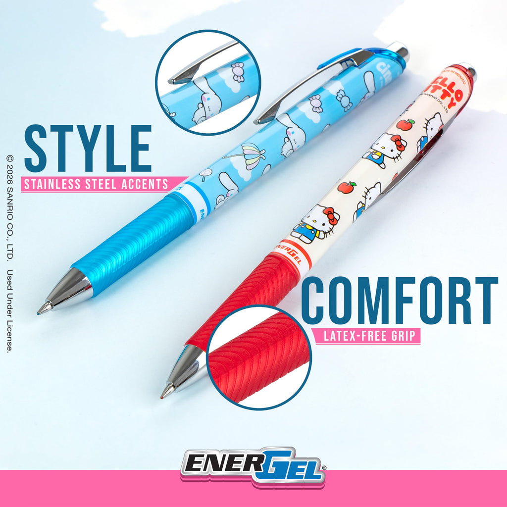 Pentel Writing Essentials 10 Pack, Hello Kitty® and Friends, Limited Edition, 4 EnerGel 0.7mm gel pens, 2 EnerGize 0.7mm pencils, 2 bock erasers, and 2 refill leads
