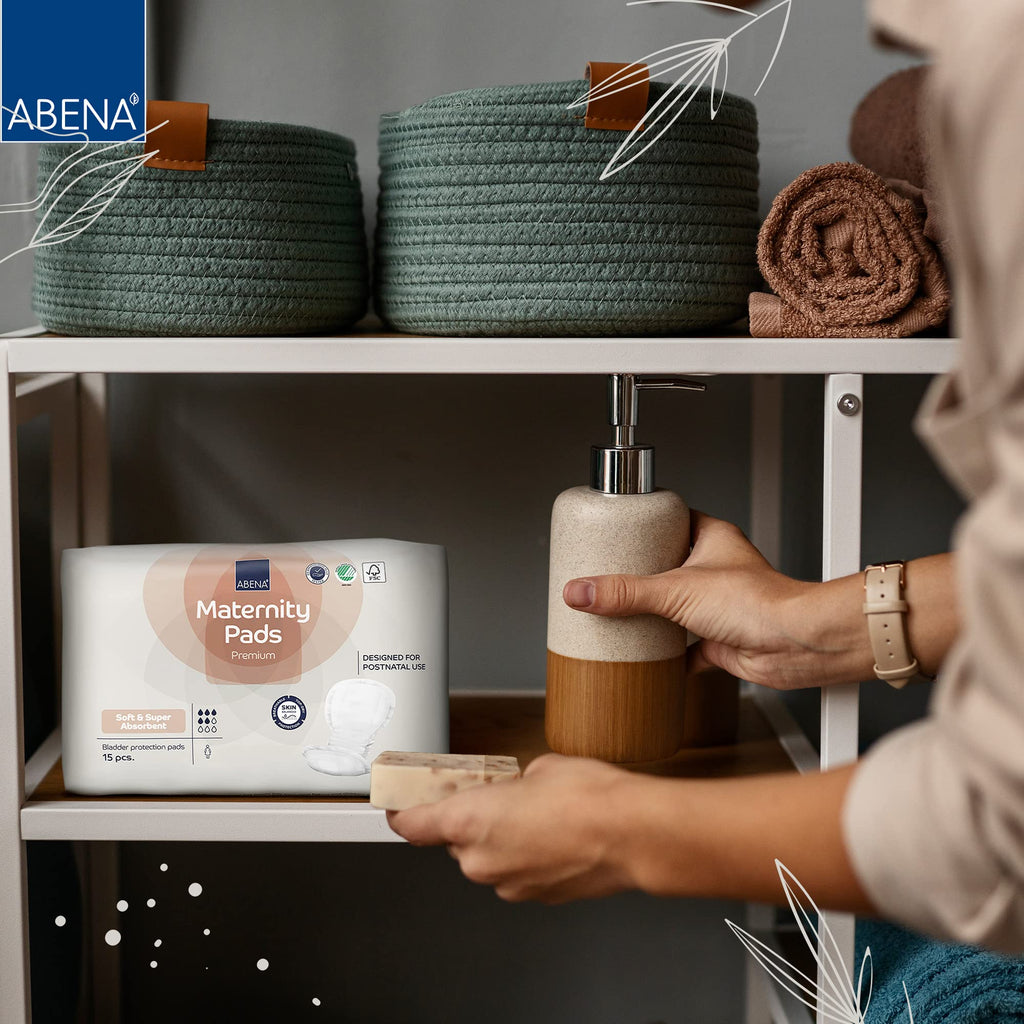Abena Premium Maternity Pads for Postpartum and After-Delivery Incontinence, Super Absorption, Soft Disposable Pads - 15 Count