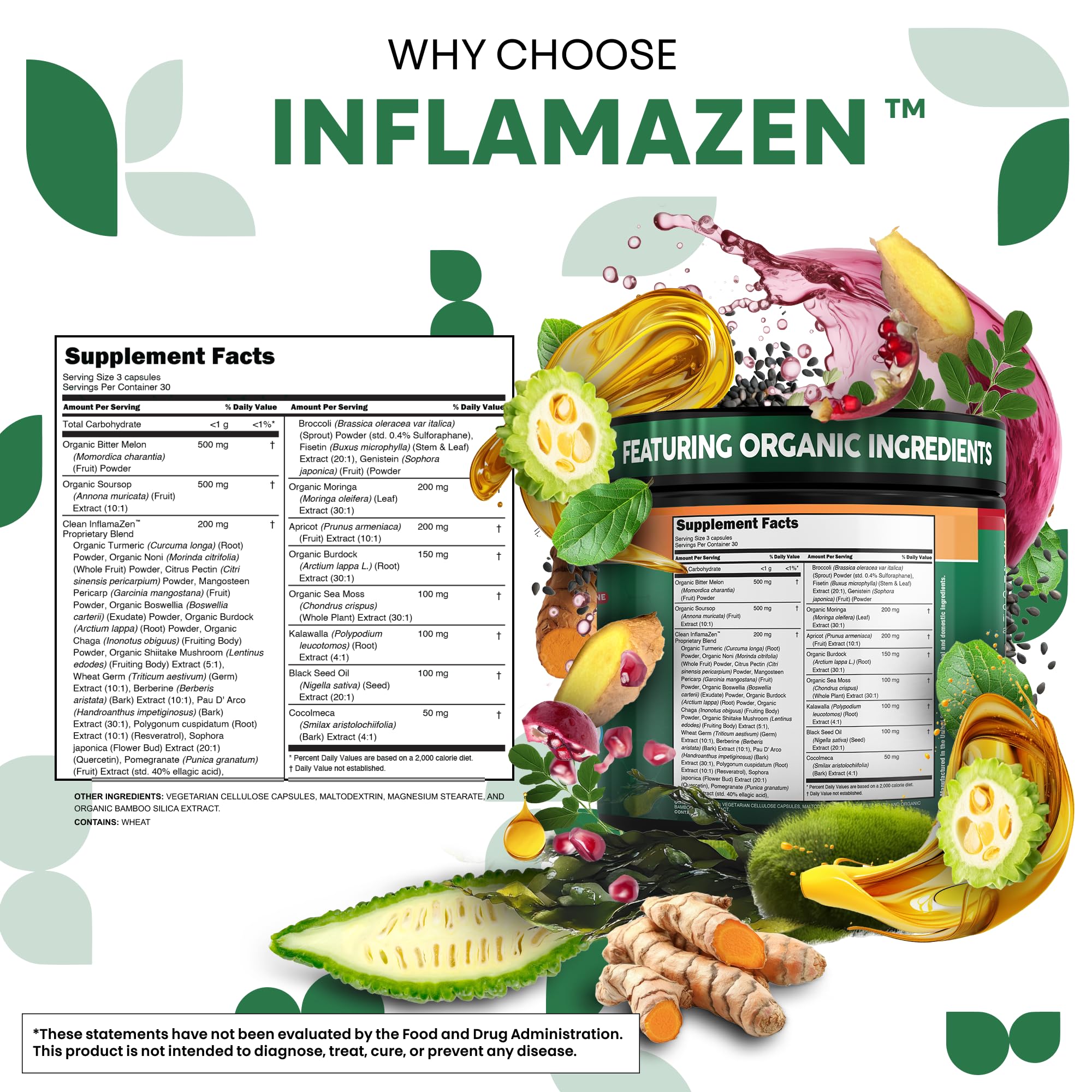Clean Nutra Soursop Supplement Moringa Sea Moss Black Seed Oil Berberine Turmeric Resveratrol Quercetin Greens Bitters Boswellia Bitter Melon Burdock Root Antioxidant Support 90 Capsules