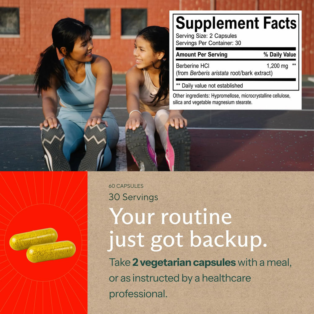 Berberine Supplement, Berberine HCl, 1,200 mg per Serving, 60 Capsules | Supports healthy glucose metabolism and metabolic wellness; 600 mg per vegetarian capsule from Berberis aristata