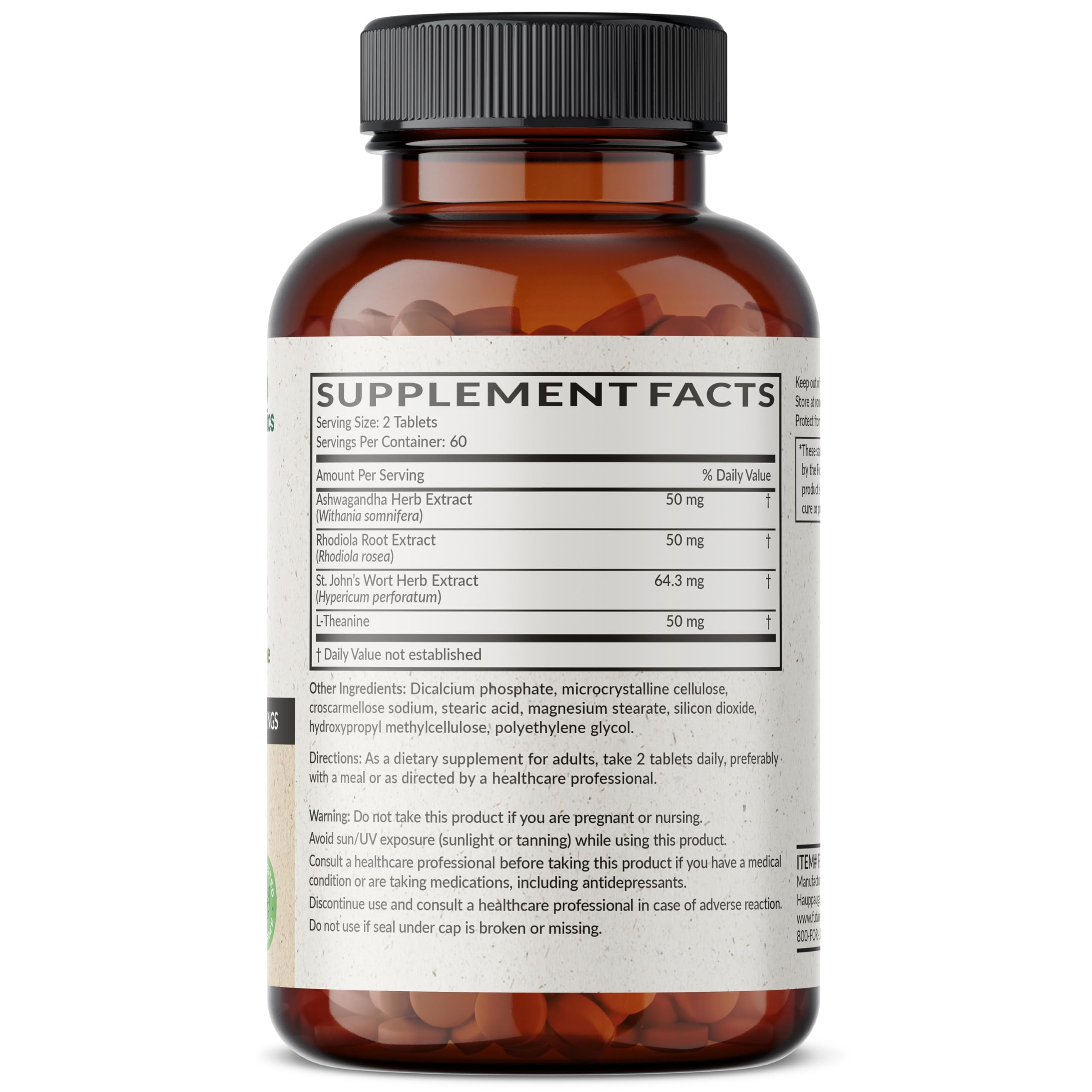 Futurebiotics Chill Pill + Ashwagandha, Stress & Mood Support, 120 Tablets | Advanced Calming Formula: Ashwagandha, Rhodiola, St. John's Wort & L-Theanine, Vegan, Non-GMO, Gluten-Free & Soy-Free