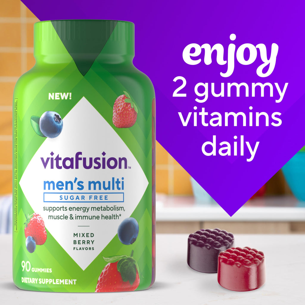 Vitafusion Sugar Free Men’s Multi Daily Gummy Multivitamins, Supports Energy Metabolism, Muscle and Immune Health (1), Mixed Berry Flavors, (Pack of 2)