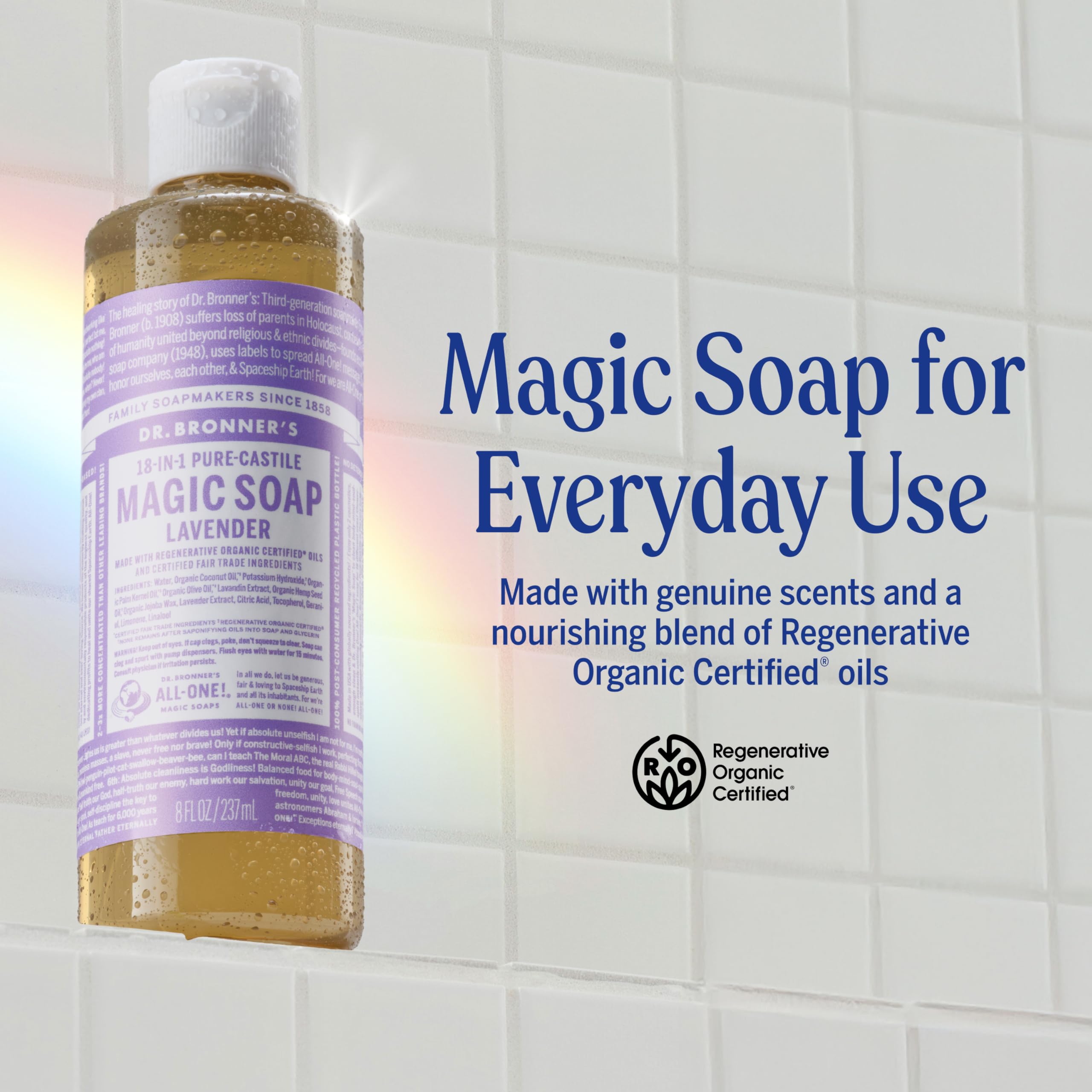 Buy now Dr. Bronner's Magic Soap-Pure-Castile Liquid Soap (Lavender, 8 ounce)-Regenerative Organic Certified Oils, 18-in-1 Uses: Body, Hair, Laundry, Pets & Dishes, Concentrated, Vegan, Non-GMO at indiglob india