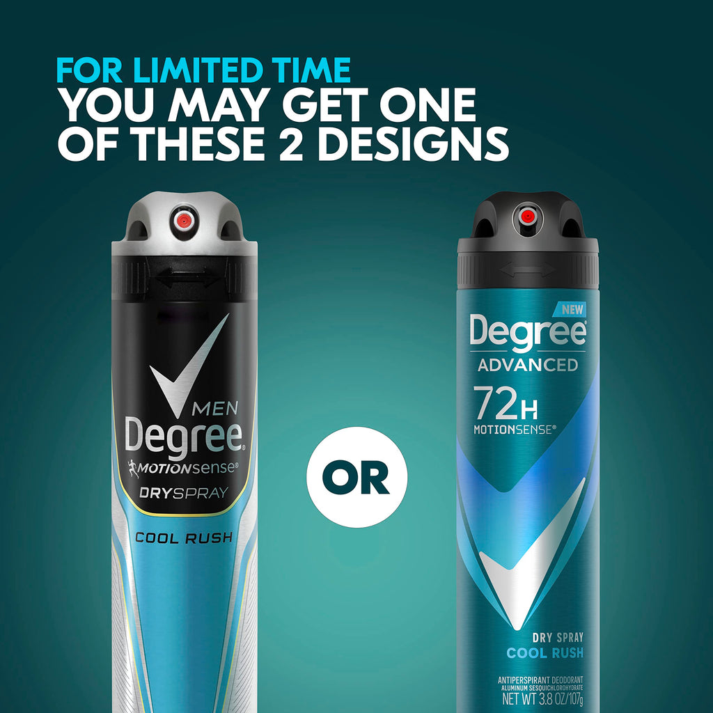 Degree Antiperspirant Deodorant Dry Spray Cool Rush 3.8 oz 3 Count | 72-Hour Sweat and Odor Protection For Men With Body Heat Activated® Technology