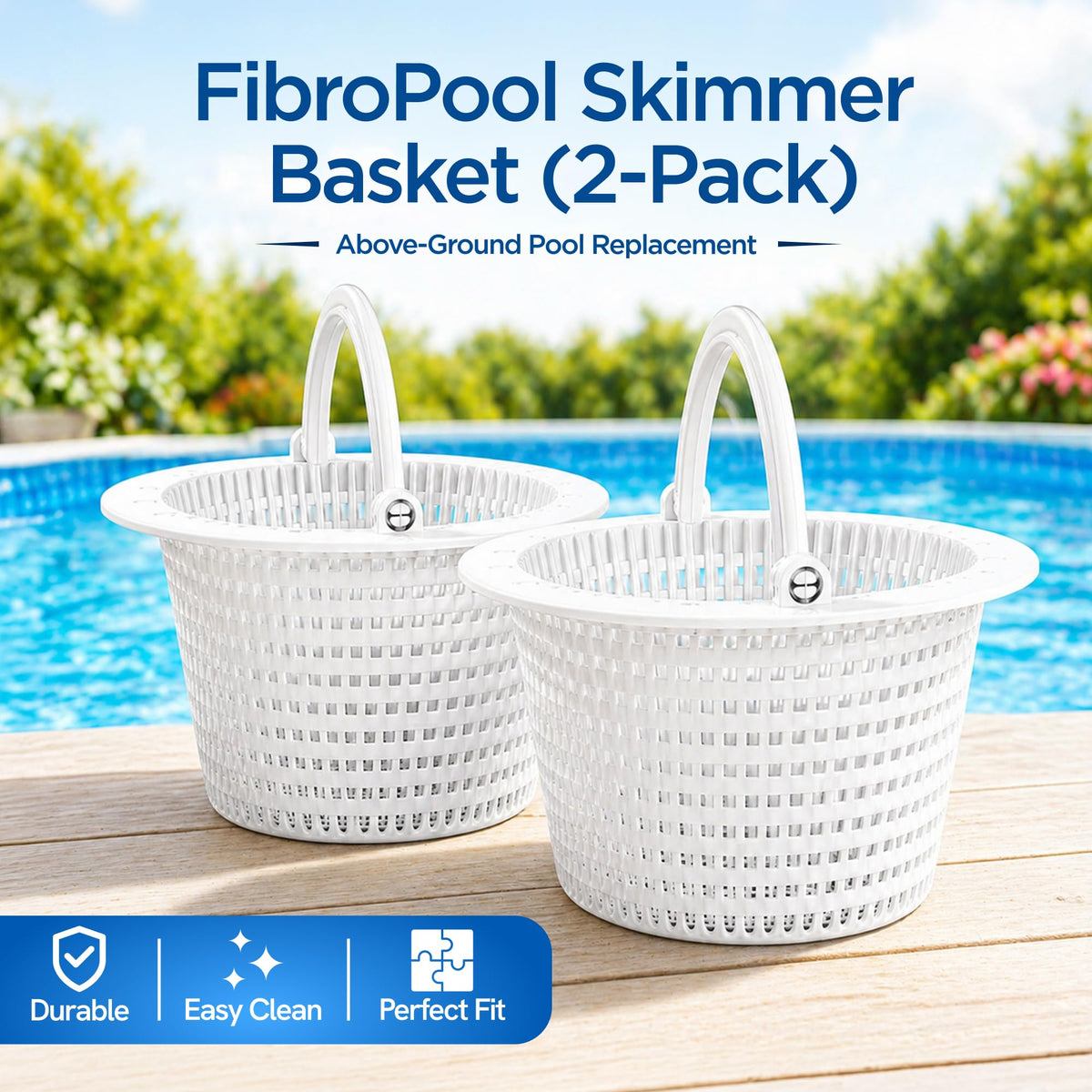 FibroPool Pool Skimmer Basket 2 Pack - Pivot Handle - 6.15 in - Plastic