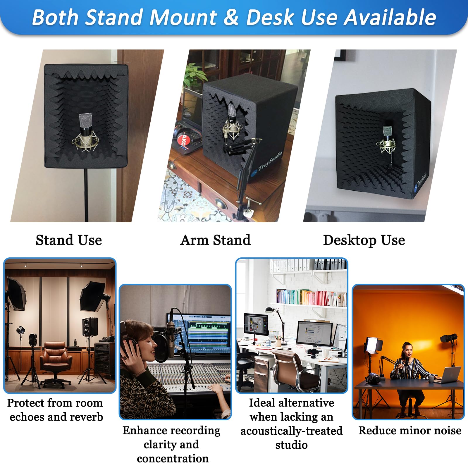 Buy now TroyStudio Portable Vocal Booth, Large Foldable Microphone Isolation Shield, Music Recording Studio Sound Echo Absorbing Box, Desk & Stand Use Reflection Filter with Thickened Dense Acoustic Foam at indiglob india