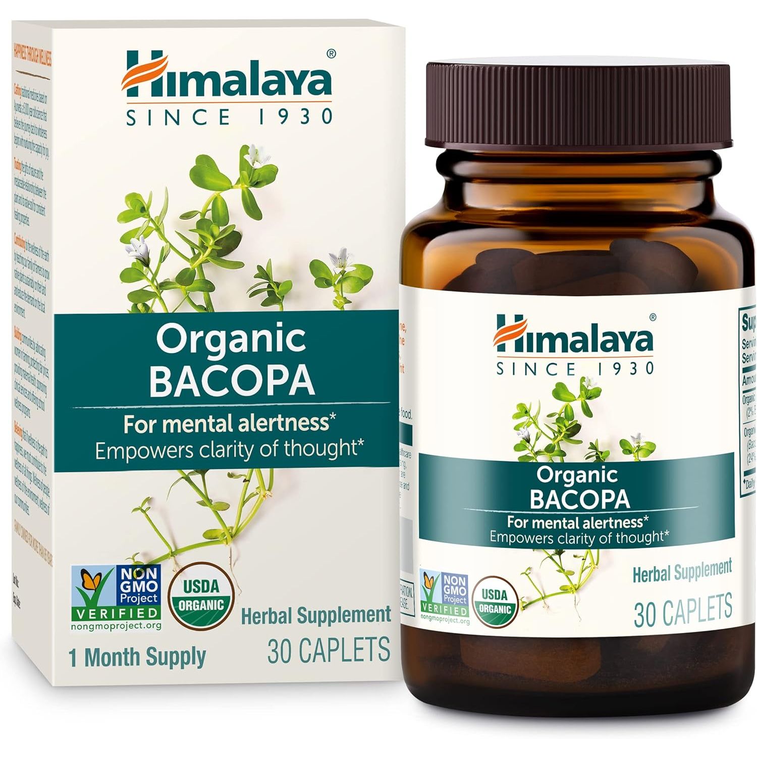 Buy now Himalaya Bacopa Monnieri Nootropic Herbal Supplement, Supports Calm, Memory, Cognition, USDA Certified Organic, Non-GMO, 750 mg, 60 Plant-Based Caplets, 60 Day Supply 30 Count (Pack of 1) at indiglob india