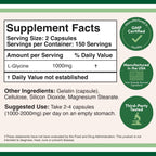 Glycine 500mg, Relaxing Amino Acid Supplement, Sleep Support, 300 Capsules | Restful Sleep + Relaxation Supplement, Fall + Stay Asleep, Wake Refreshed, Non-Habit-Forming, 2 Capsules Before Bed